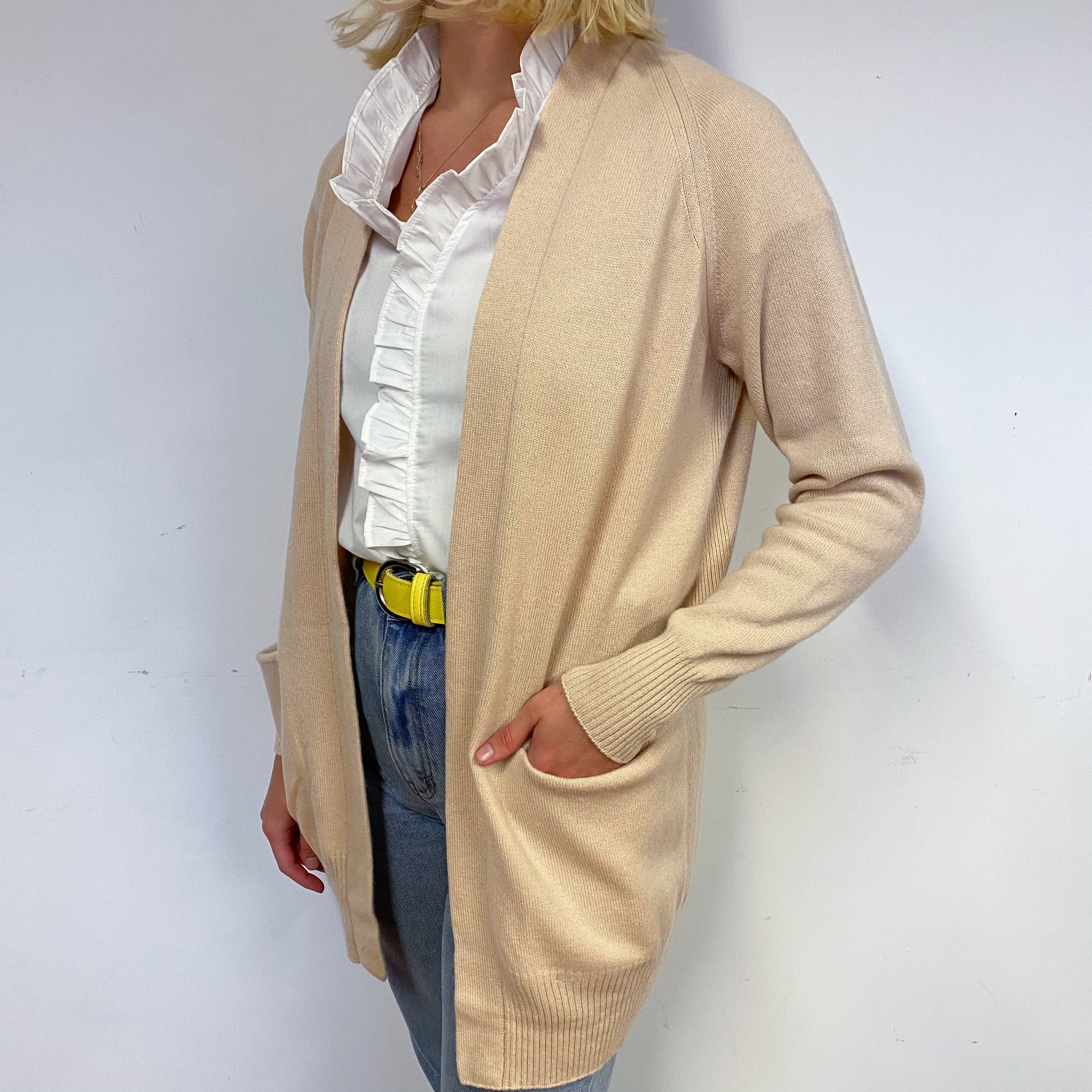 Vince Buff Beige Cashmere Edge to Edge Cardigan Small