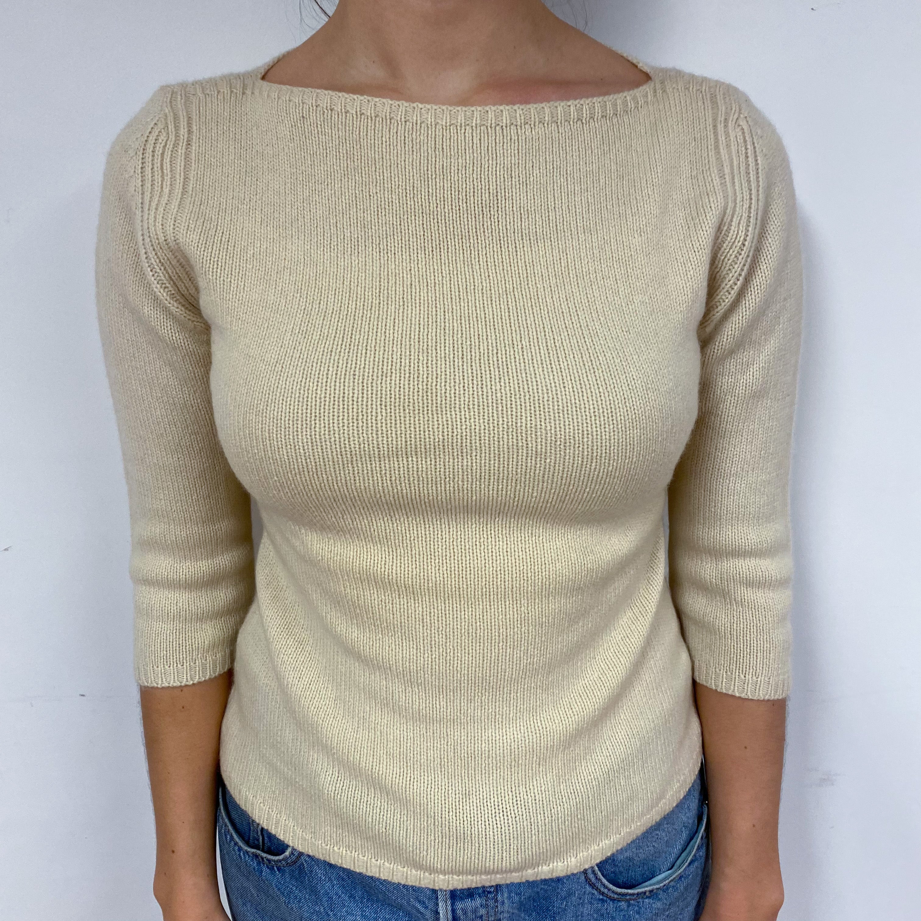 Vanilla Cream Boat Neck Cashmere Crew Neck Jumper Small