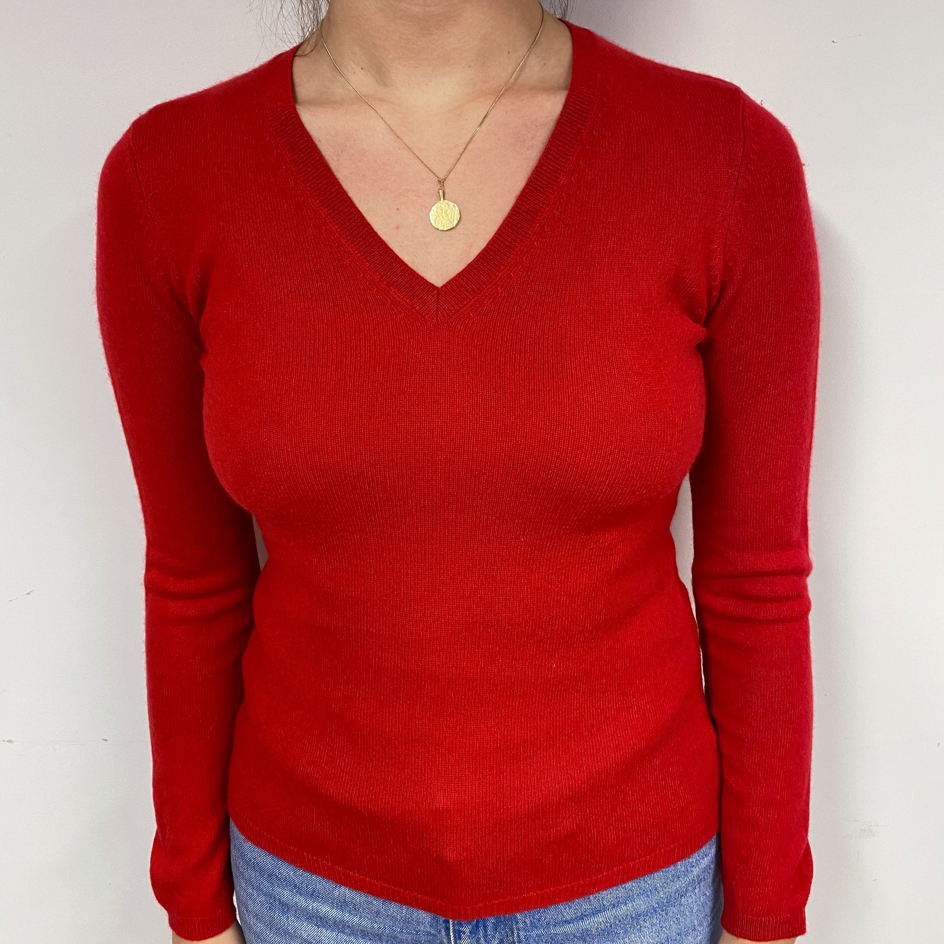 Scarlet Red Cashmere V-Neck Jumper Small