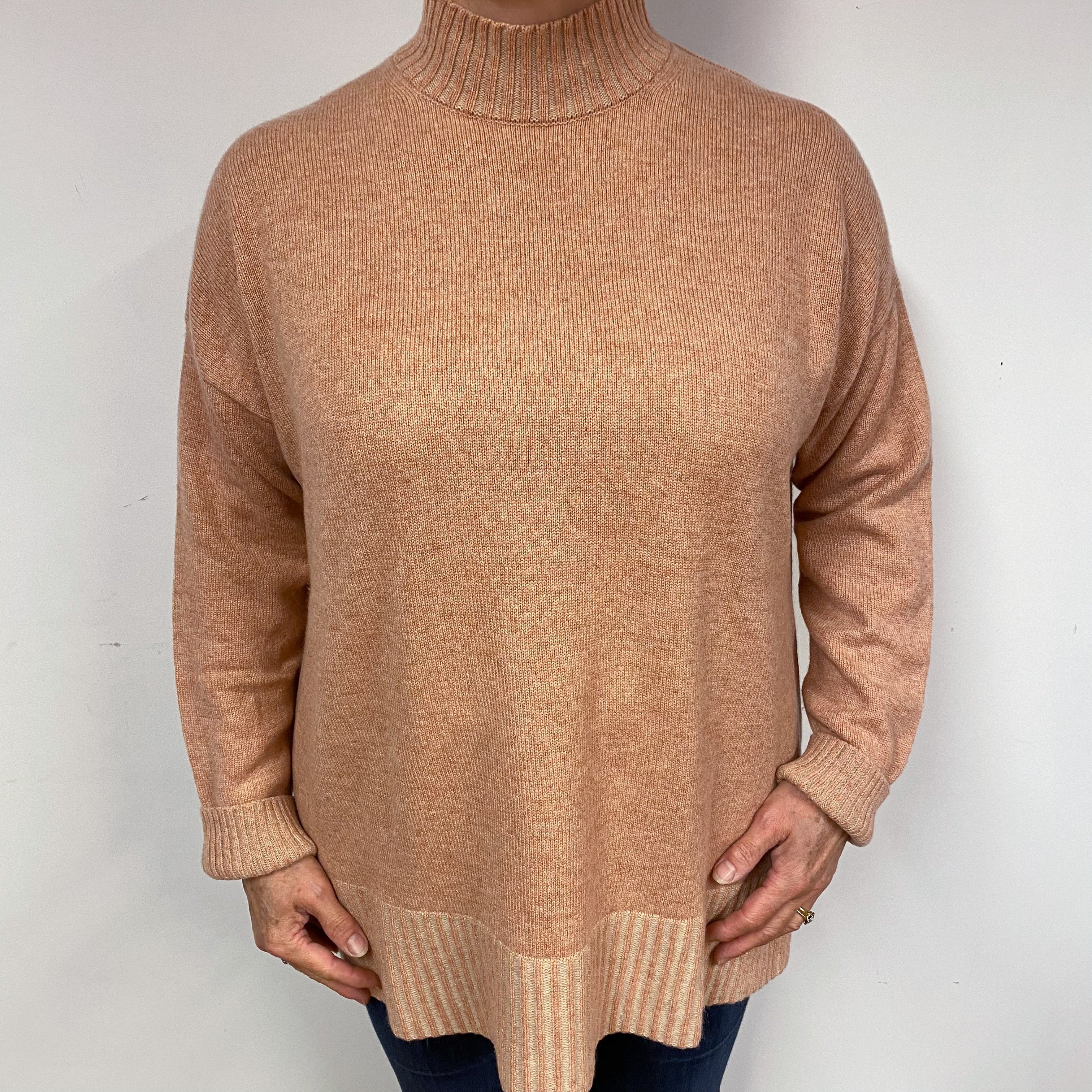 Pale Salmon Pink Cashmere Turtle Neck Jumper Large