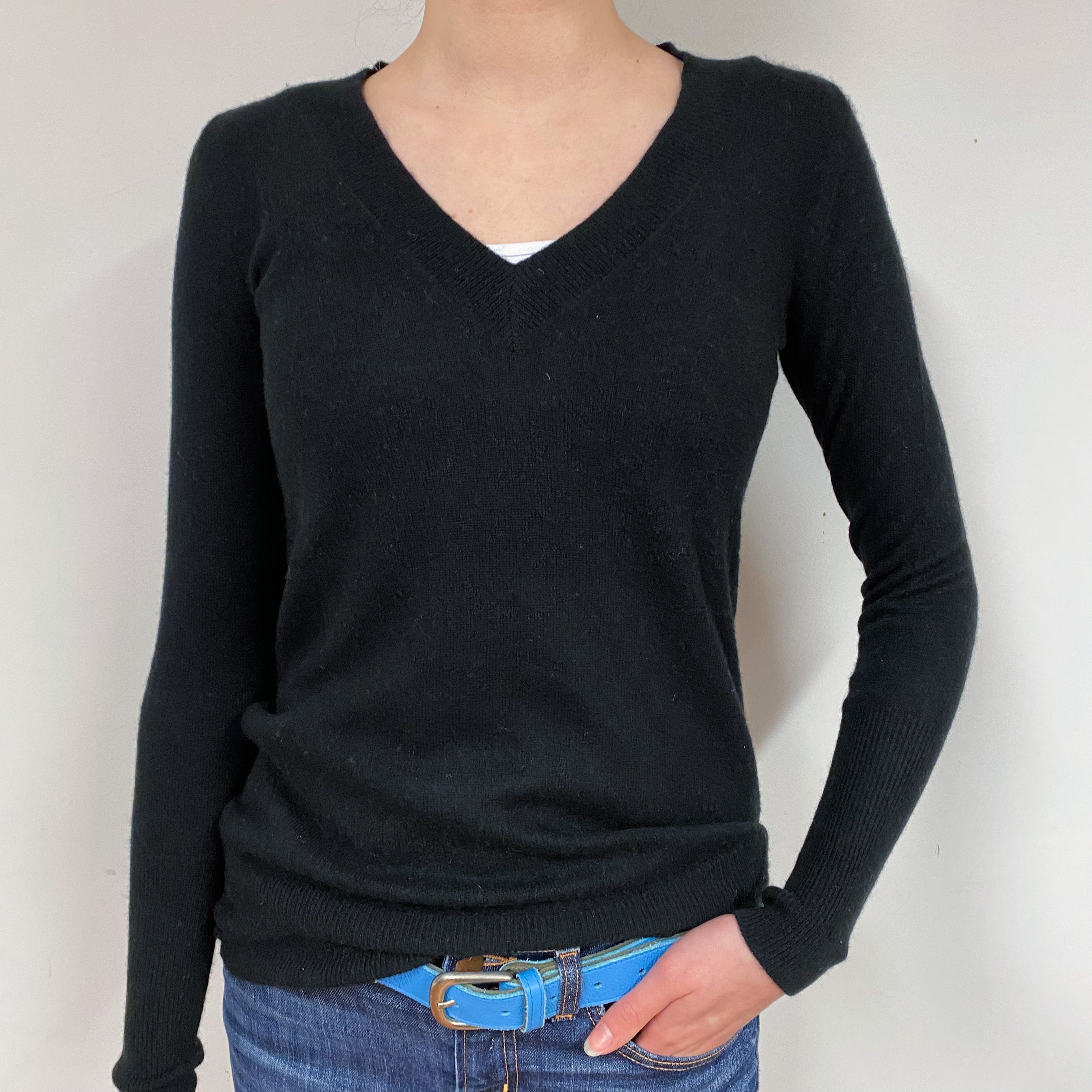 Black Cashmere V-Neck Jumper Extra Small