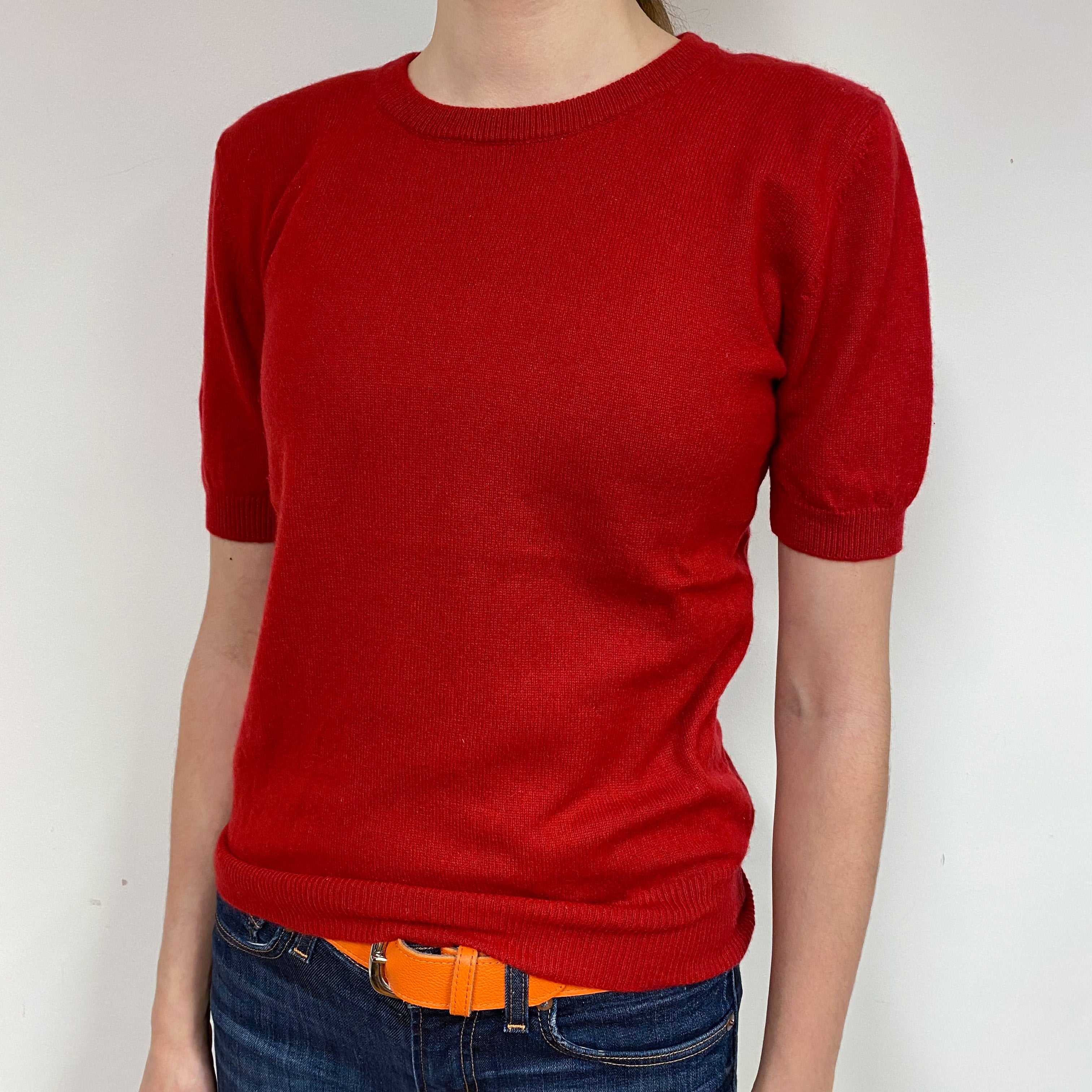 Post Box Red Cashmere Short Sleeved Jumper Extra Small