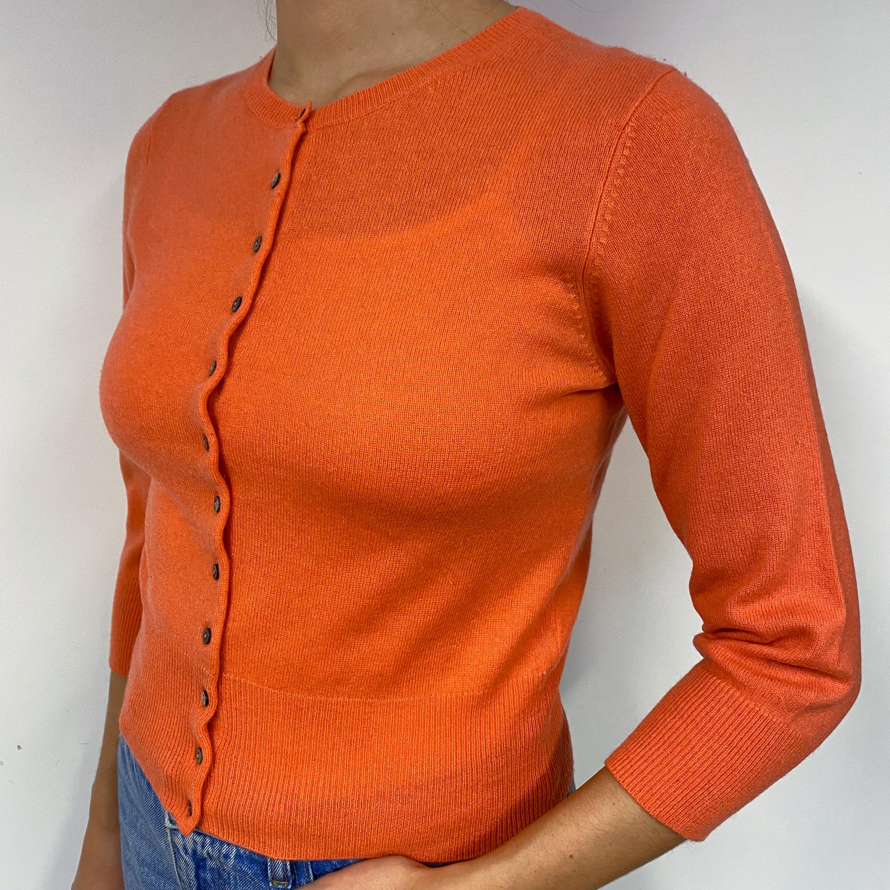 Crab Orange Cropped Cashmere Cardigan Small