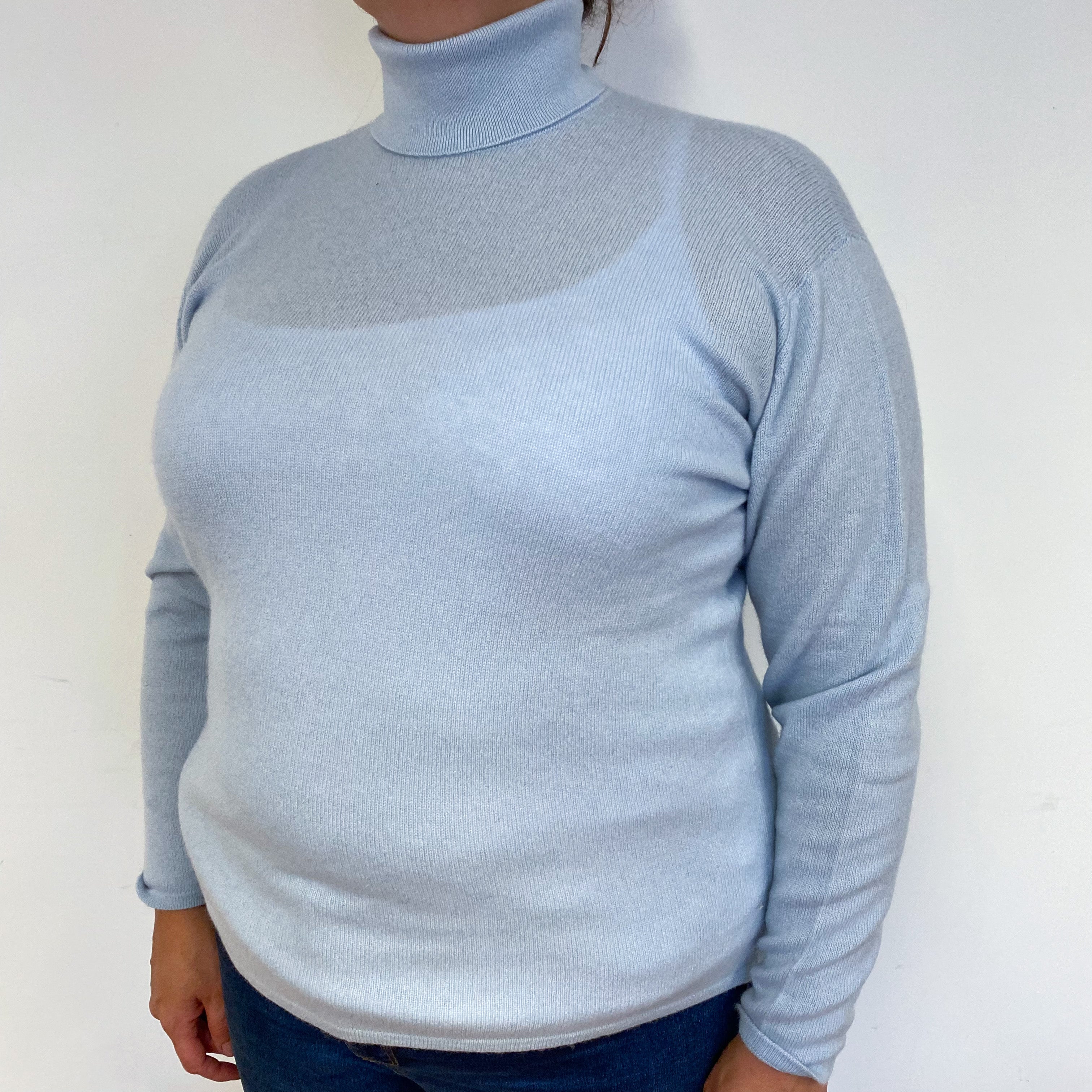 Brand New Scottish Blue Polo Neck Cashmere Jumper