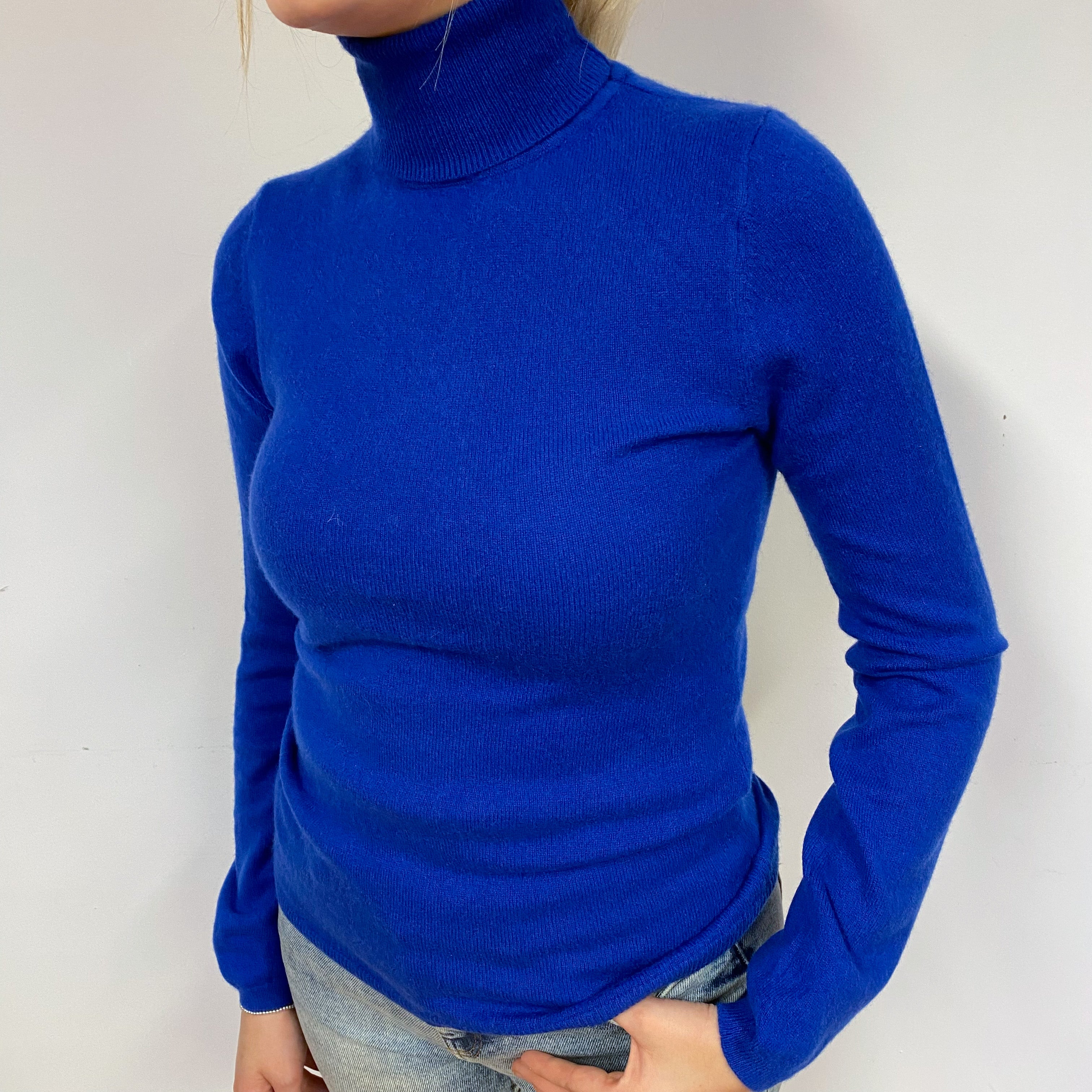 Admiral Blue Cashmere Polo Neck Jumper Small