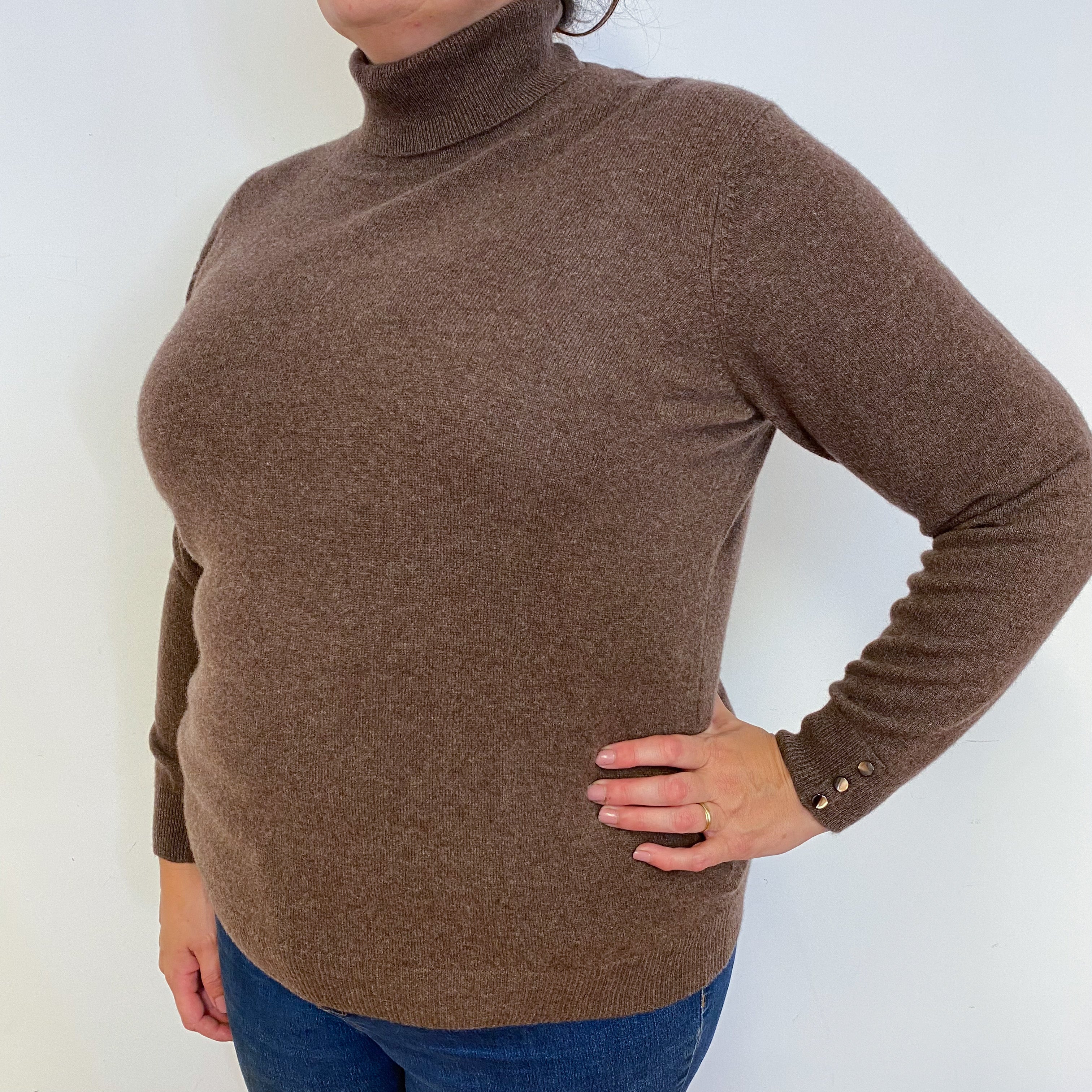 New Chocolate Brown Cashmere Polo Neck Jumper