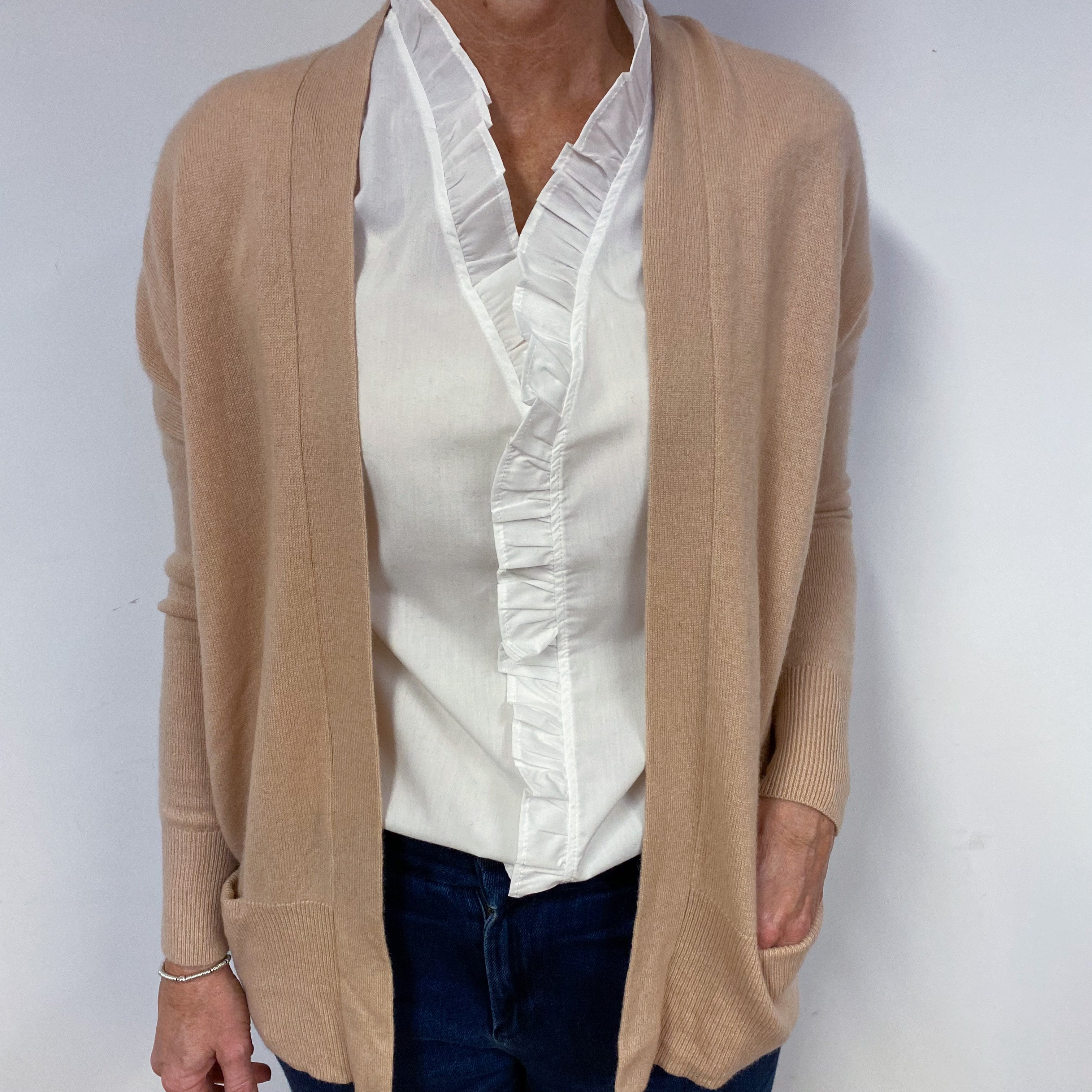 Nude Beige Cashmere Edge to Edge Cardigan Medium