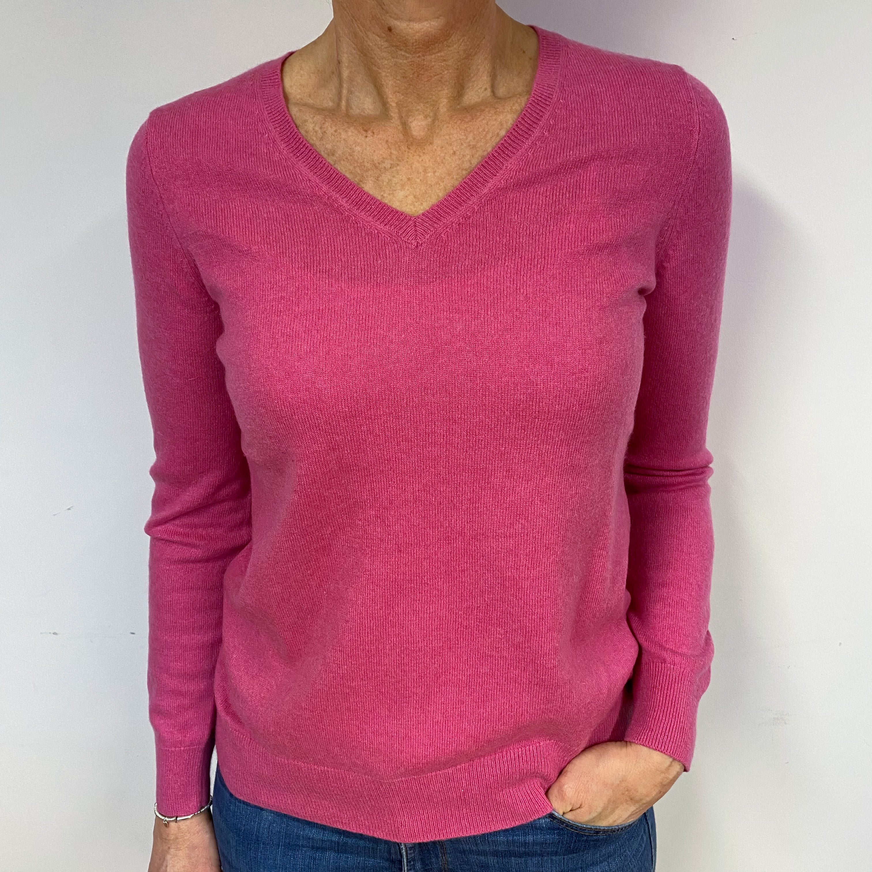 Rose Pink Cashmere V-Neck Jumper Medium