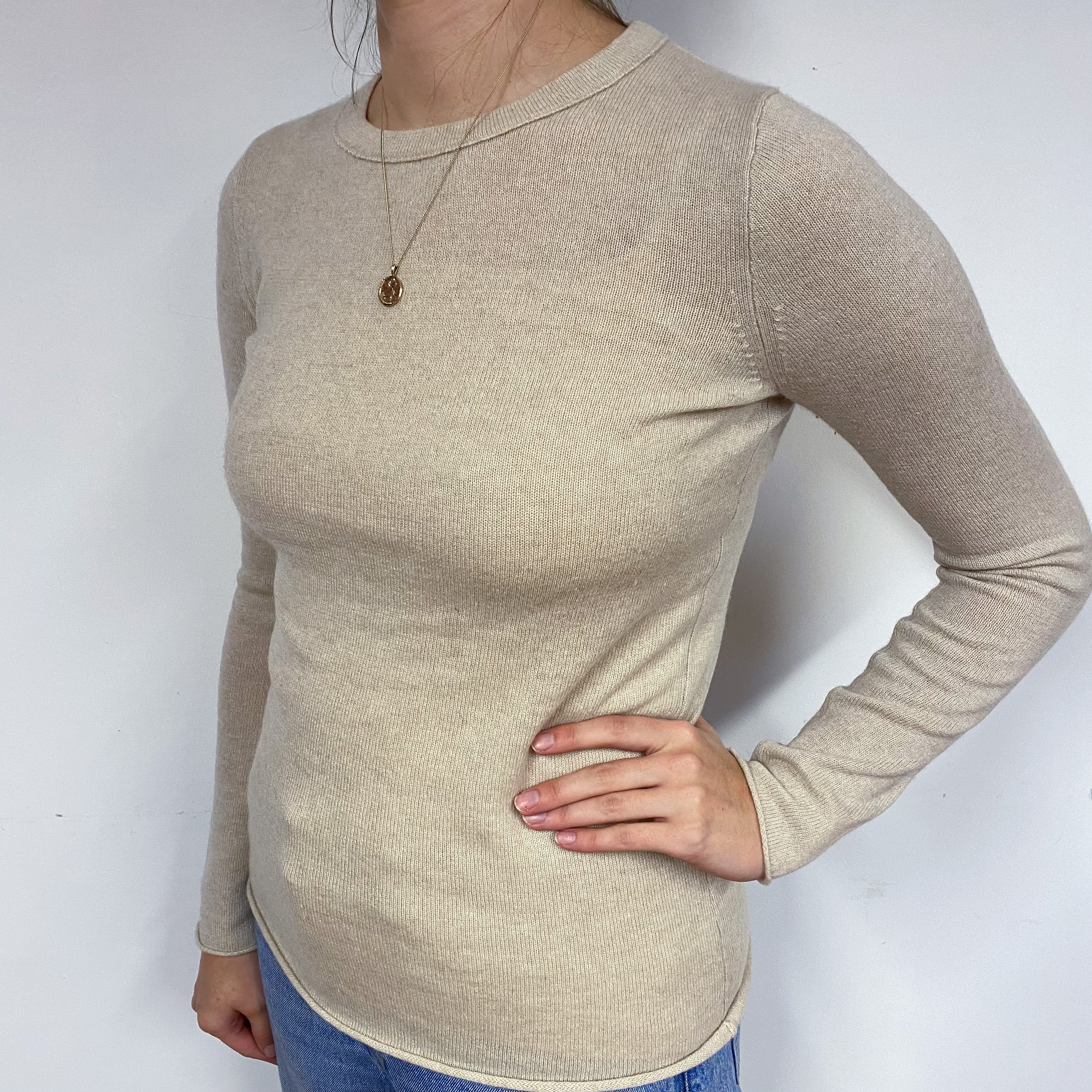 Soft Beige Cashmere Crew Neck Jumper Small