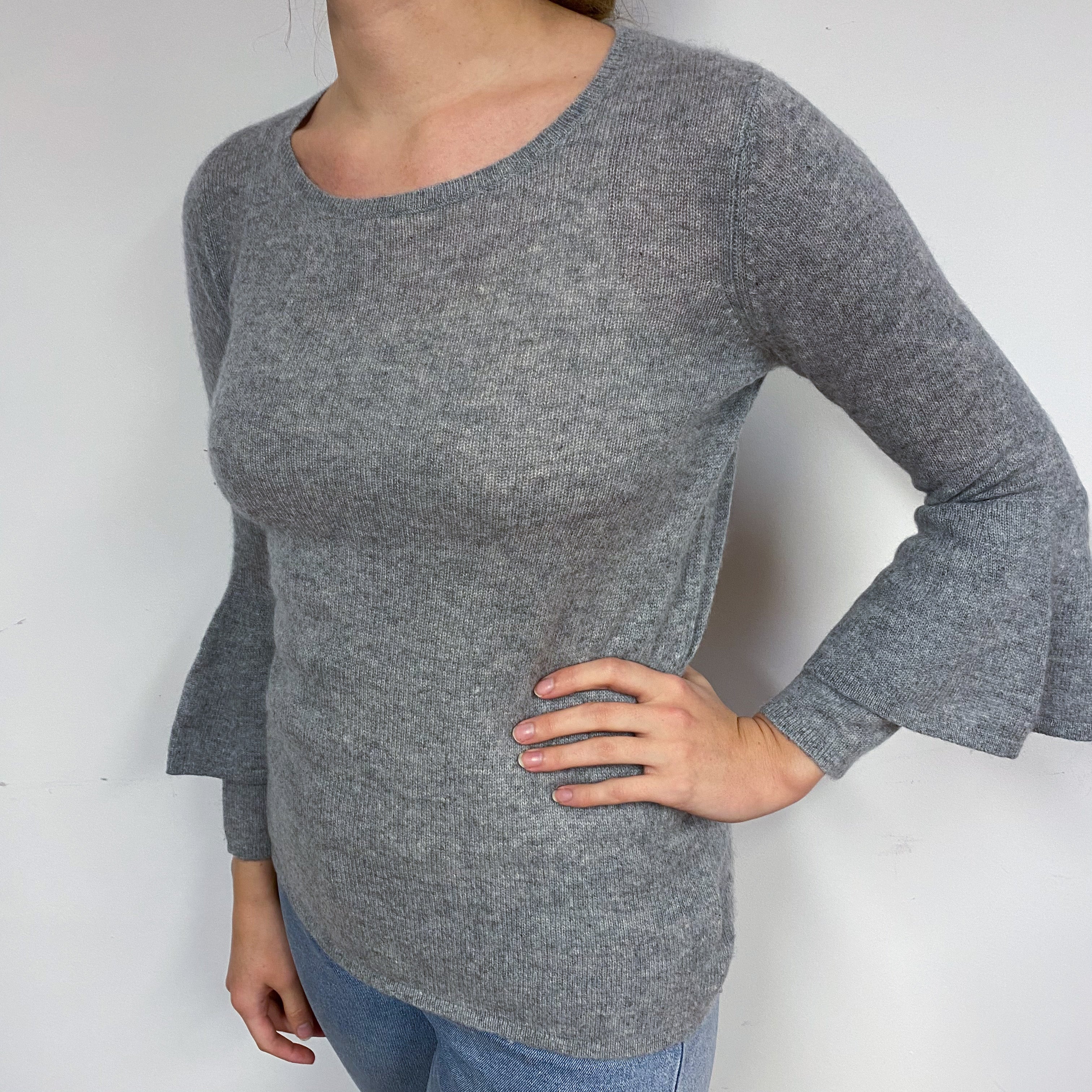 N Peal Ash Grey Cashmere Crew Neck Jumper Small