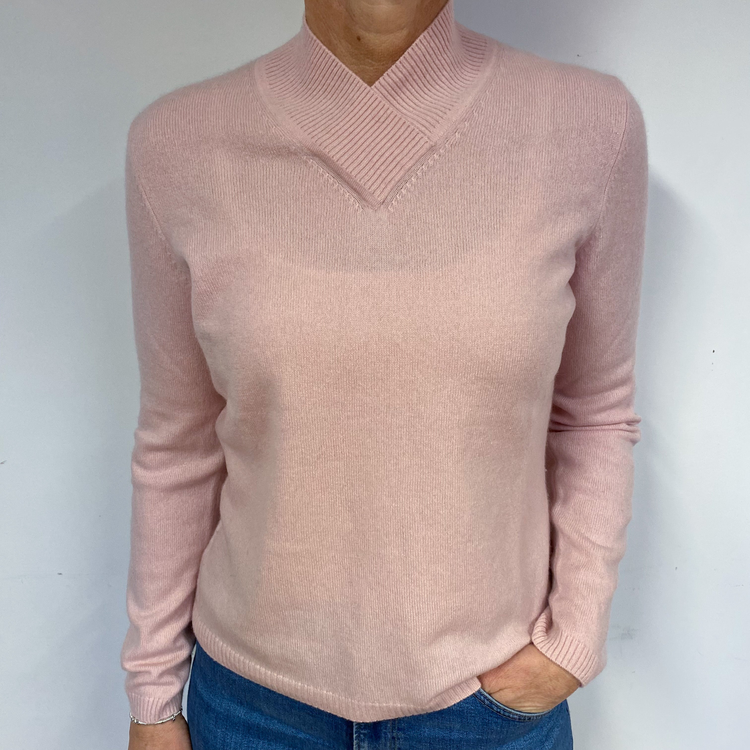 Shell Pink Cashmere V-Neck Jumper Medium