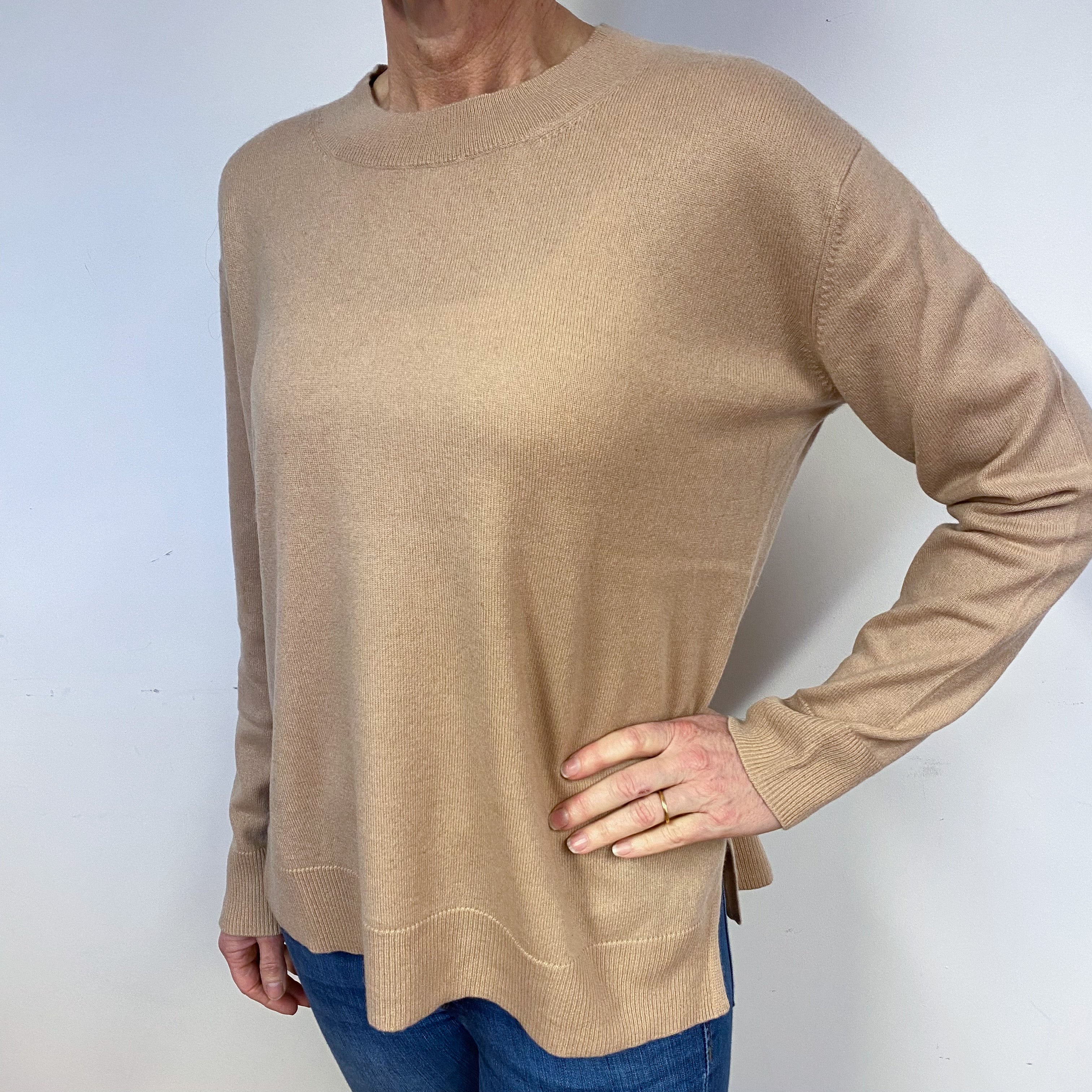 Slouchy Caramel Brown Cashmere Crew Neck Jumper Medium