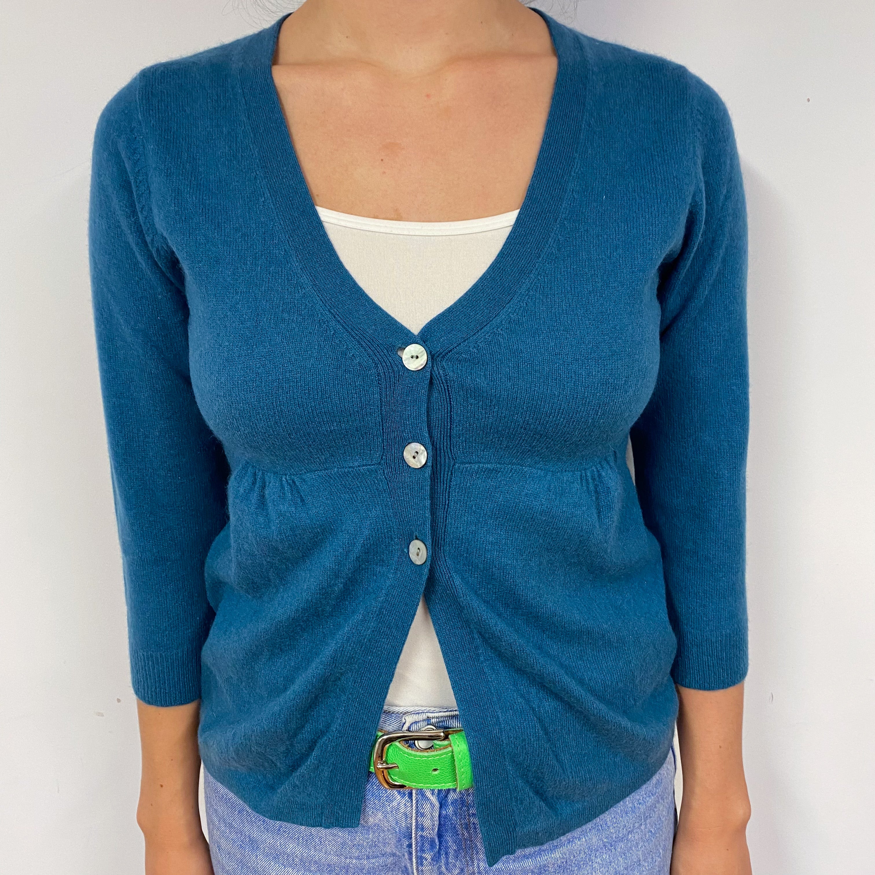 Petrol Blue Cashmere V-Neck Cardigan Small