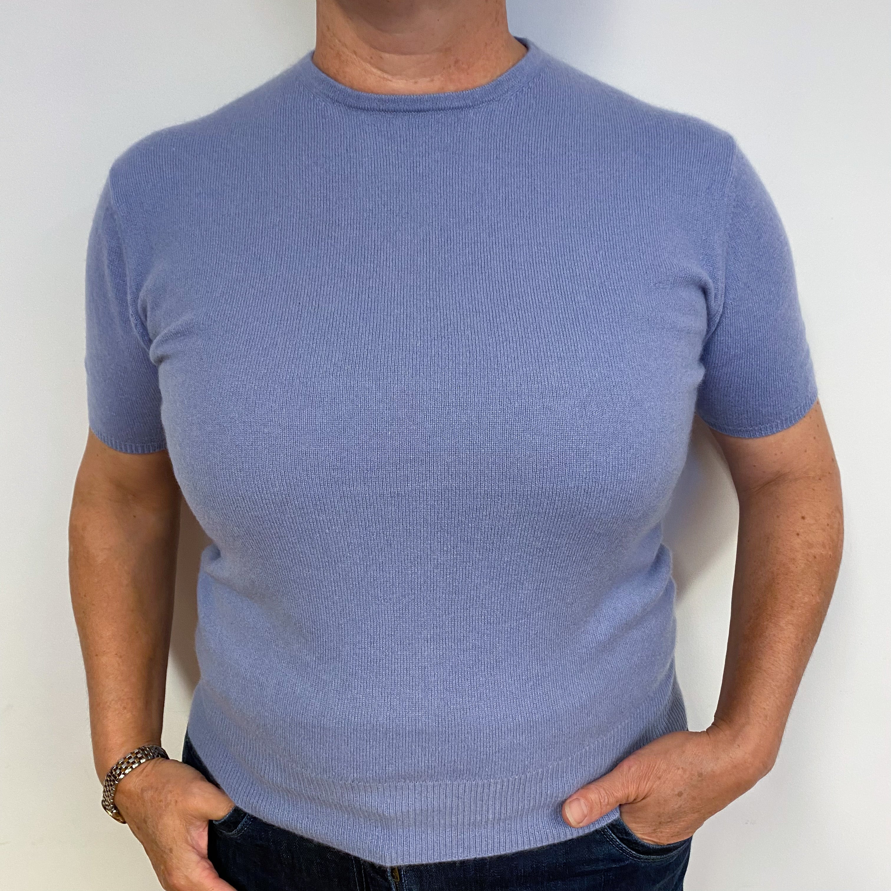 Pale Purple Short Sleeved Cashmere Crew Neck Jumper