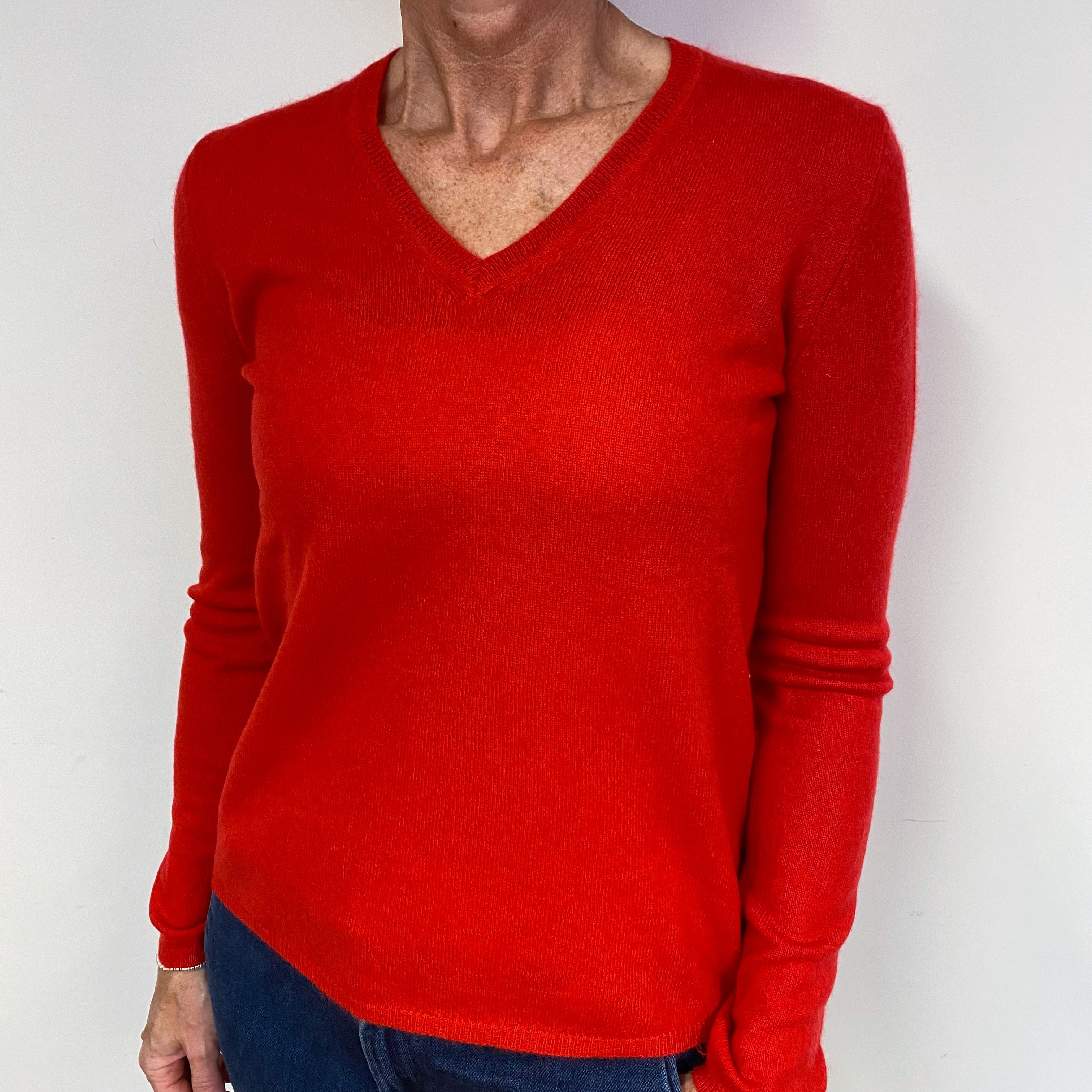 Vermillion Red Cashmere V-Neck Jumper