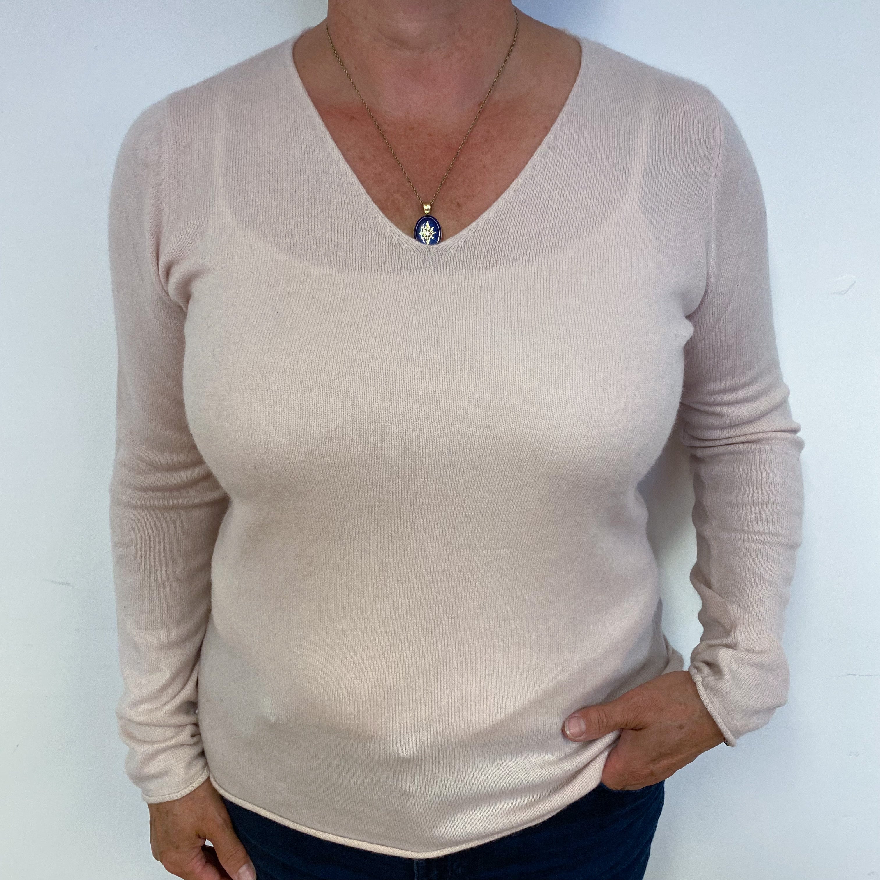 Ice Pink V Neck Cashmere Jumper