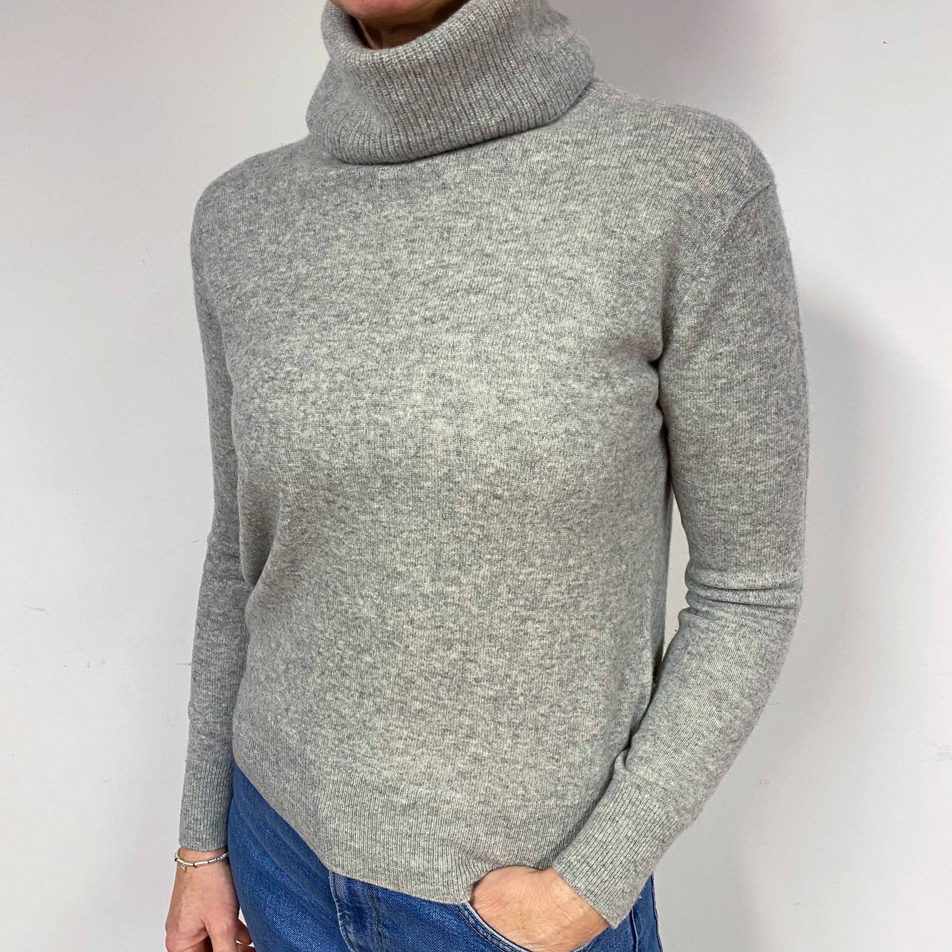 Smoke Grey Cashmere Polo Neck Jumper Medium