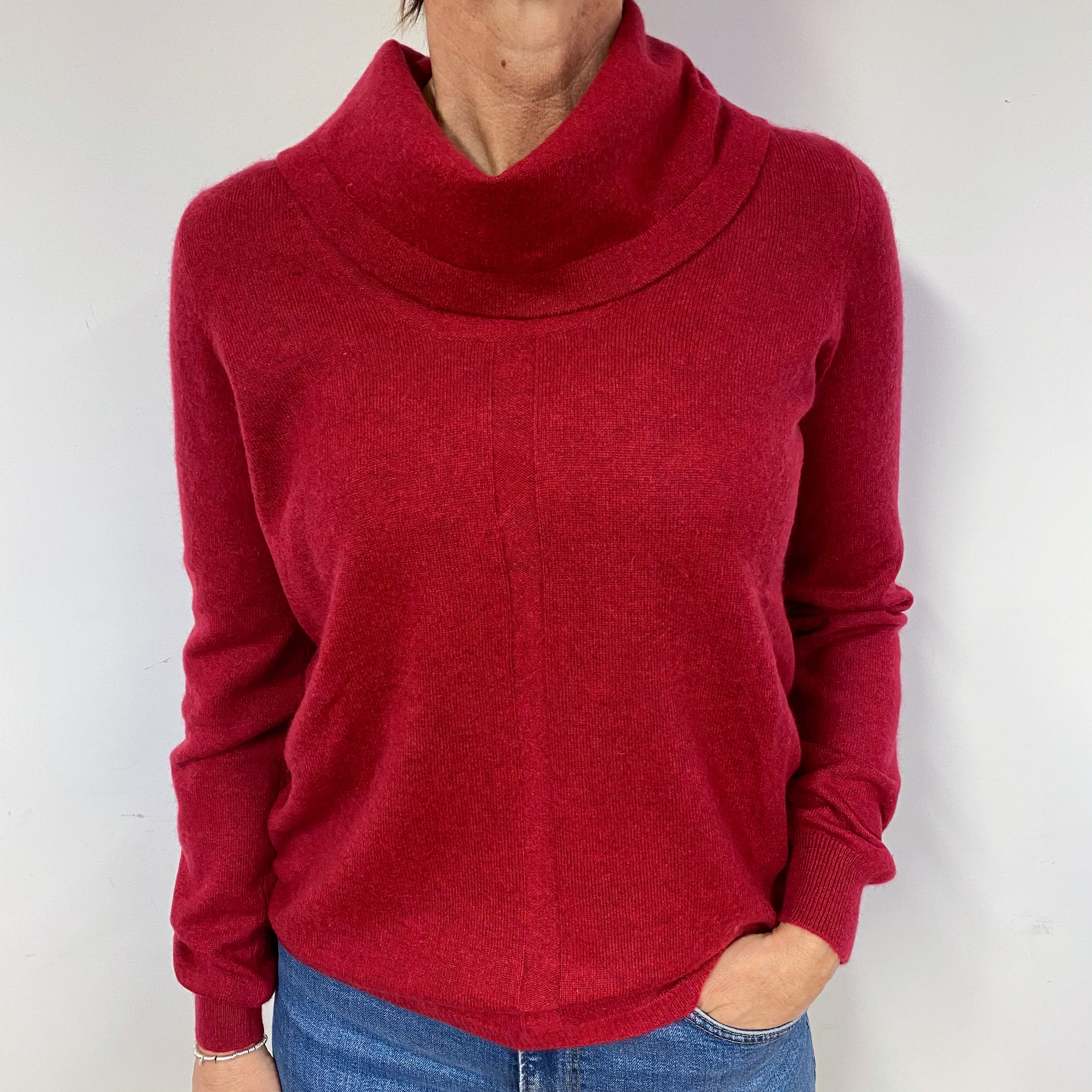 Cherry Red Cashmere Cowl Neck Jumper Medium