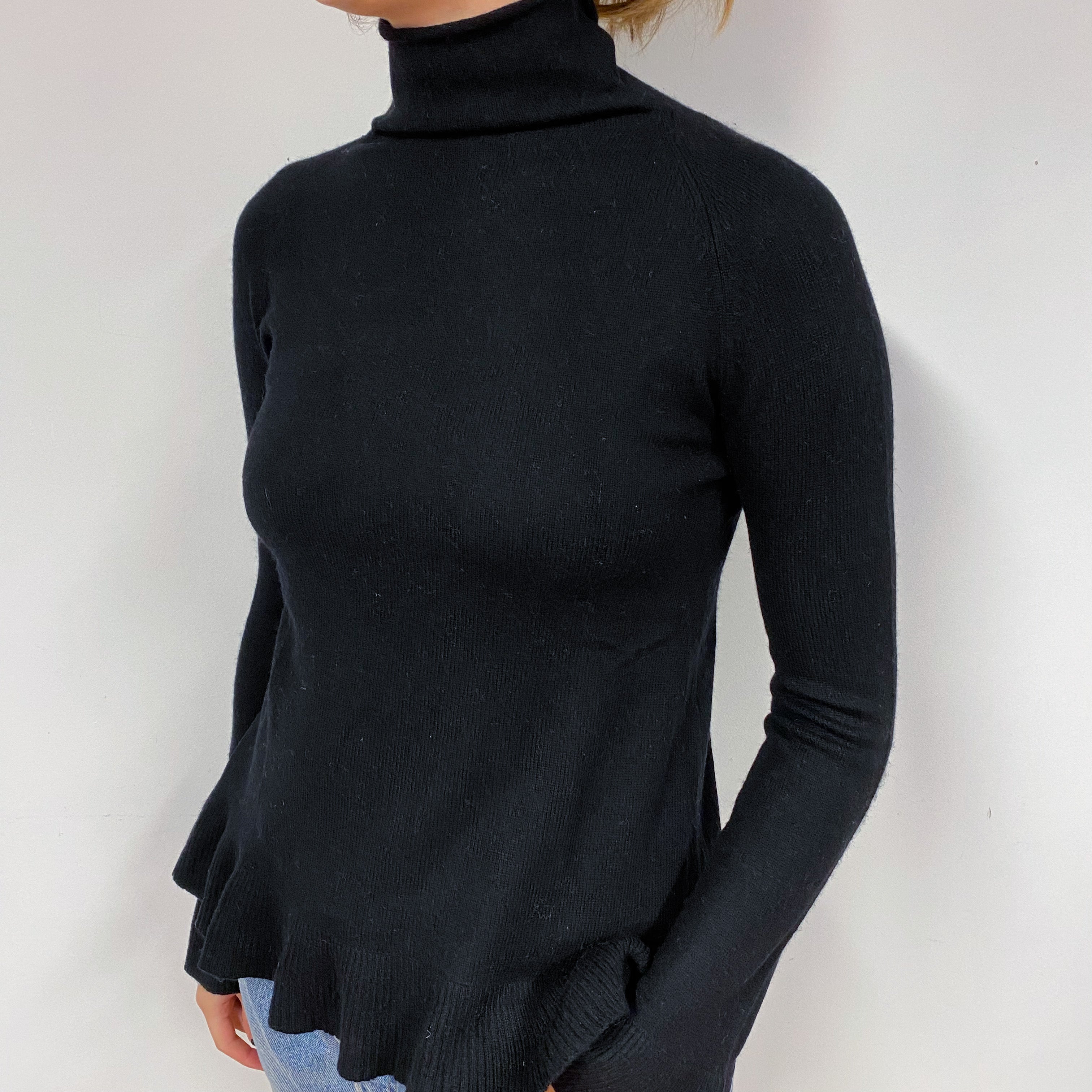 Black Floaty Hem Cashmere Polo Neck Jumper Small