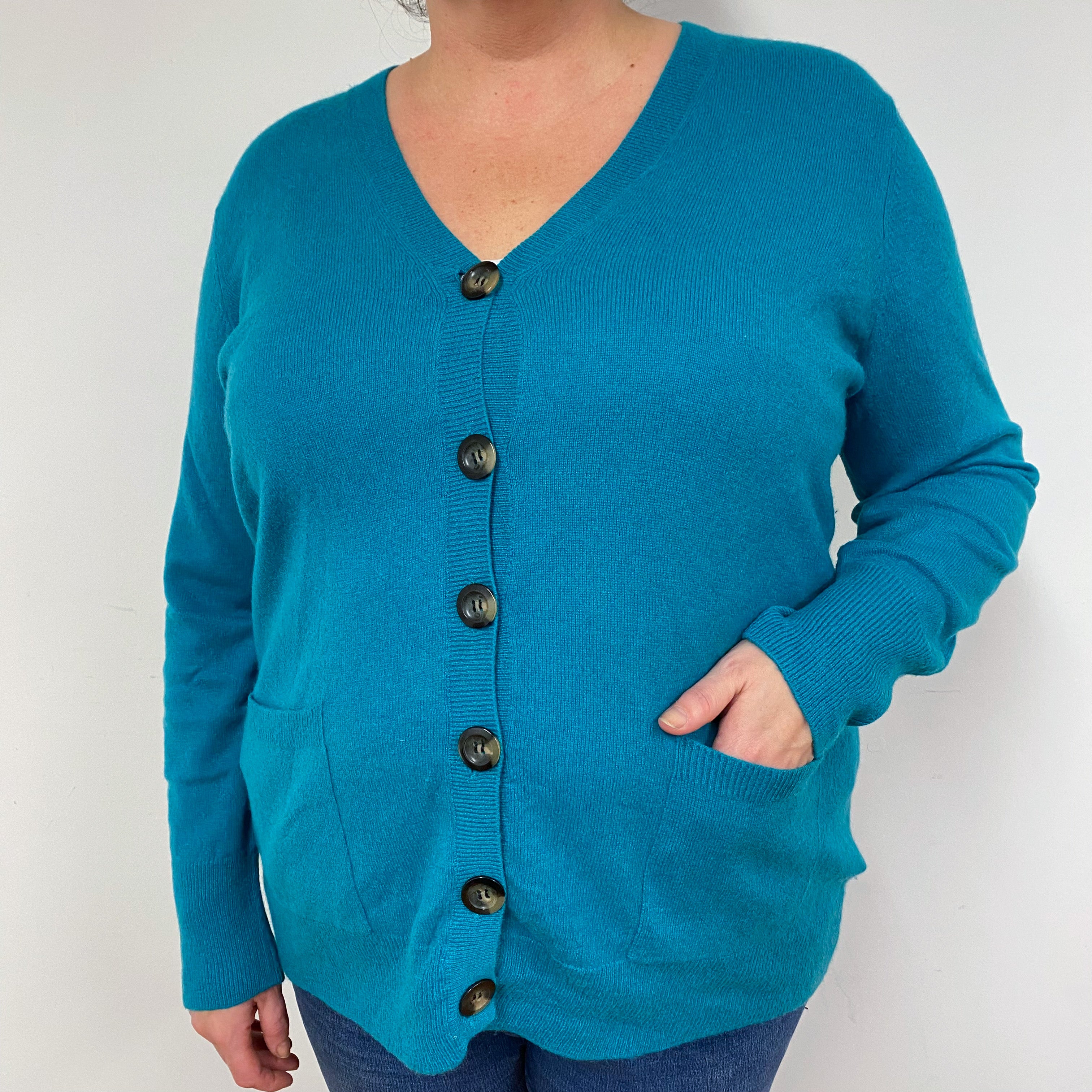 Dark Emerald Green Cashmere V-Neck Cardigan Extra Large