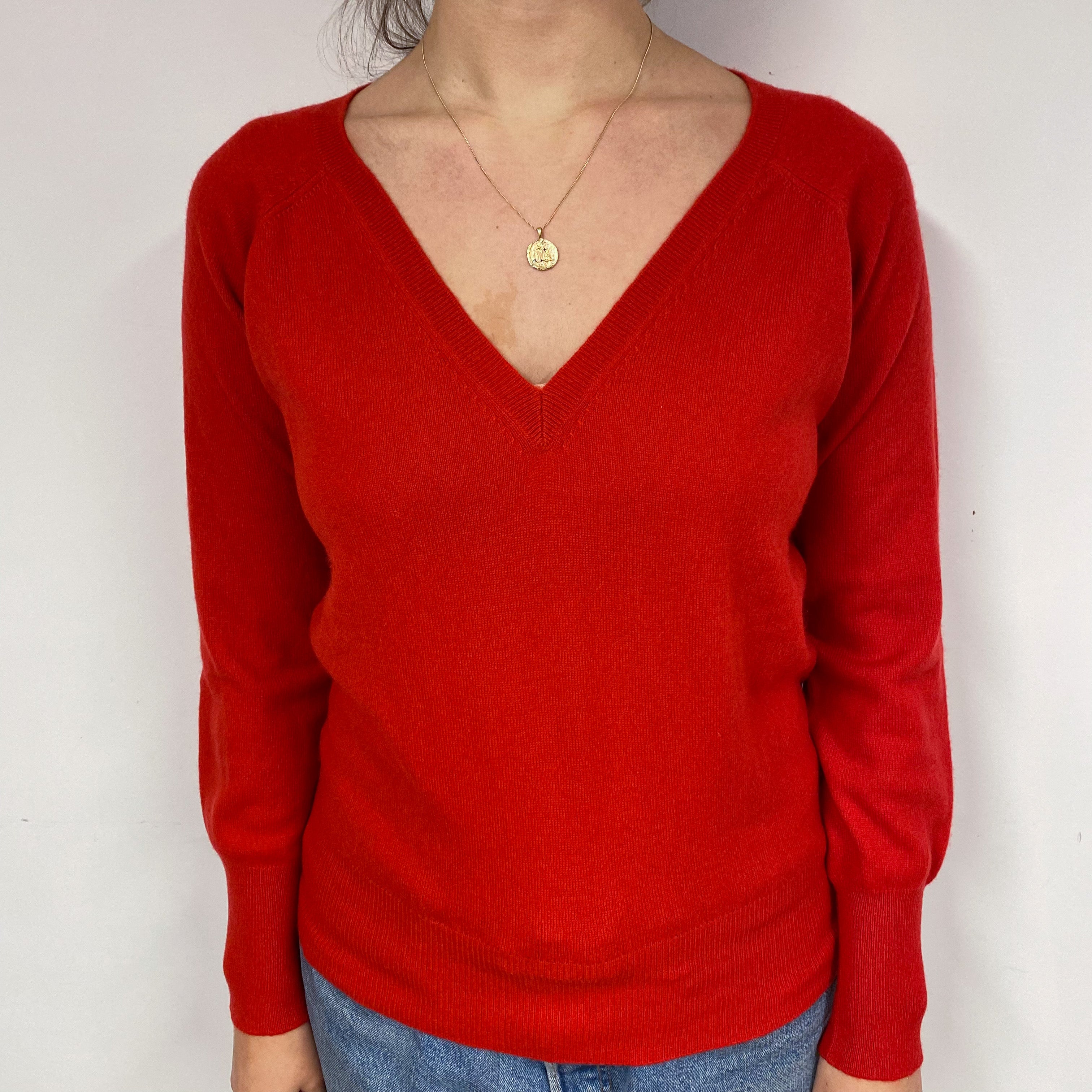 Scarlet Red Slouchy Cashmere V-Neck Jumper Small