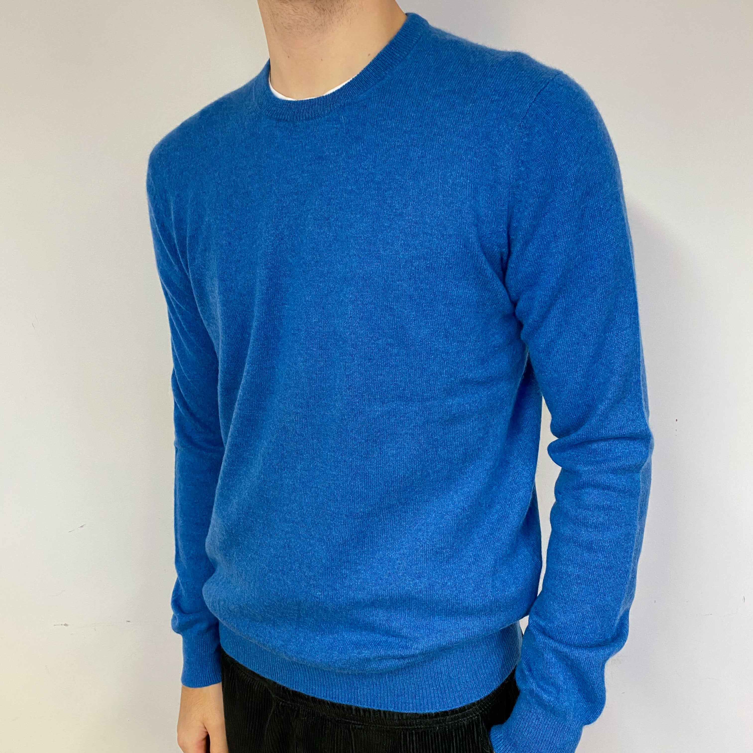 Men's Denim Blue Cashmere Crew Neck Jumper Large