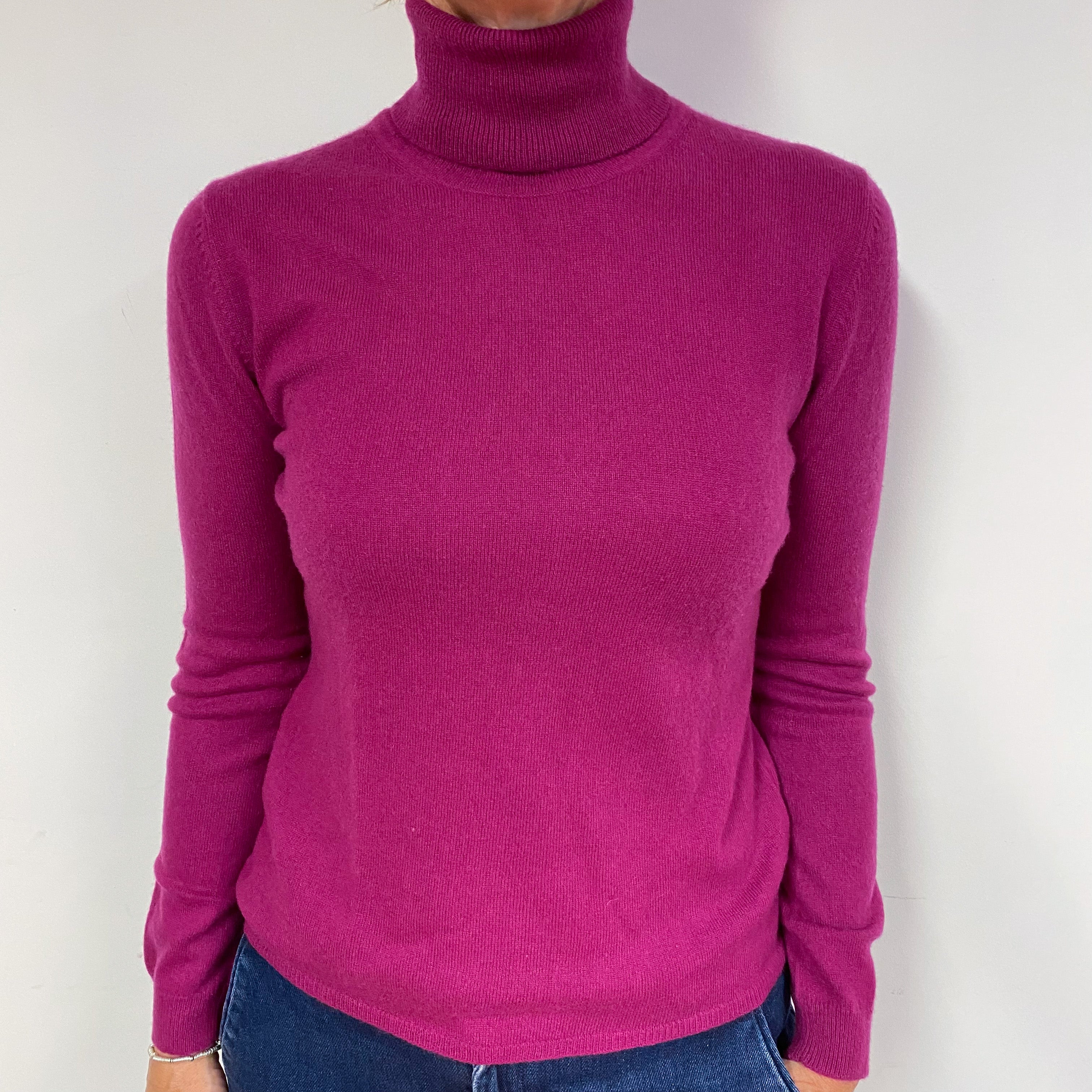 Magenta Pink Cashmere Polo Neck Jumper