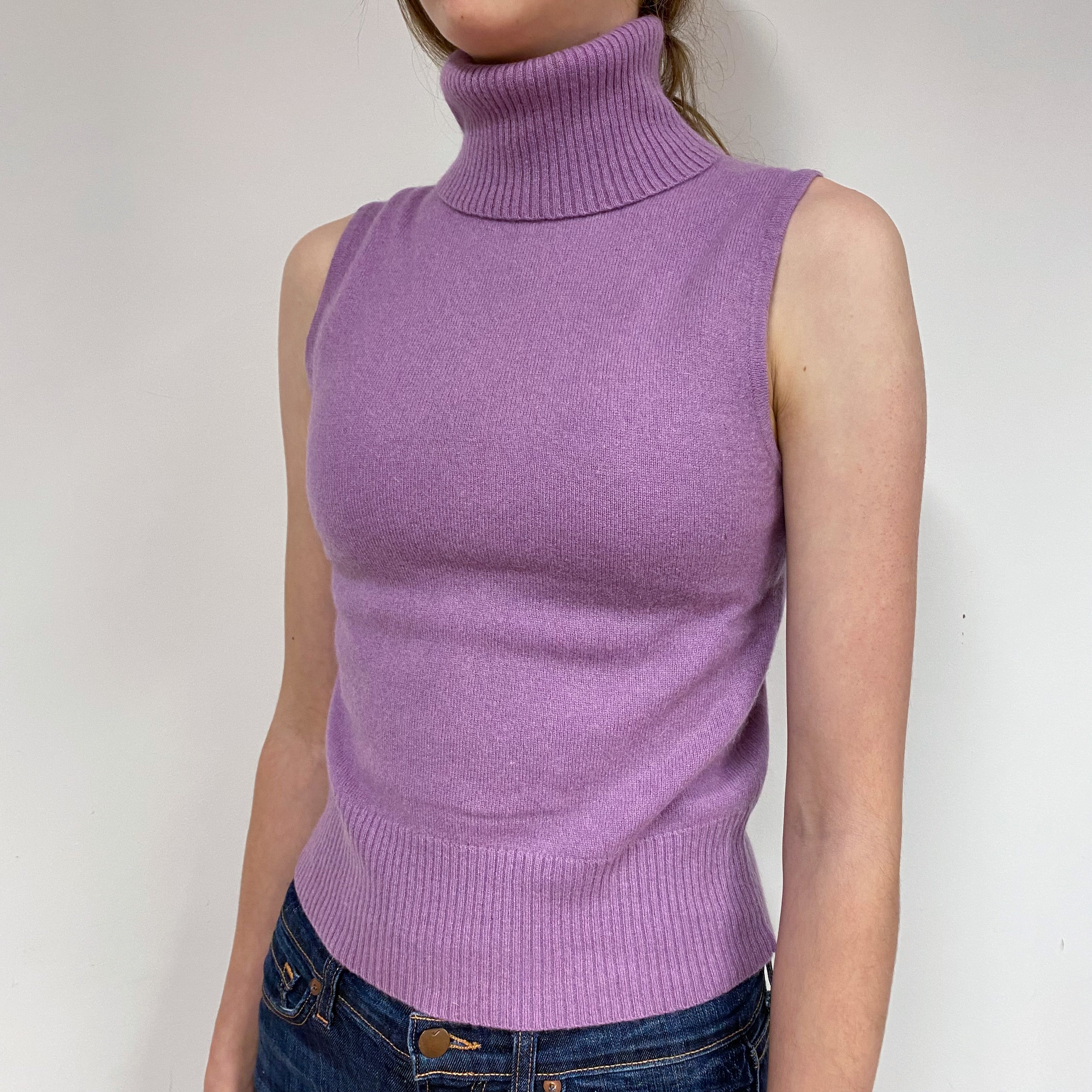 Heather Purple Cashmere Sleeveless Jumper Extra Small