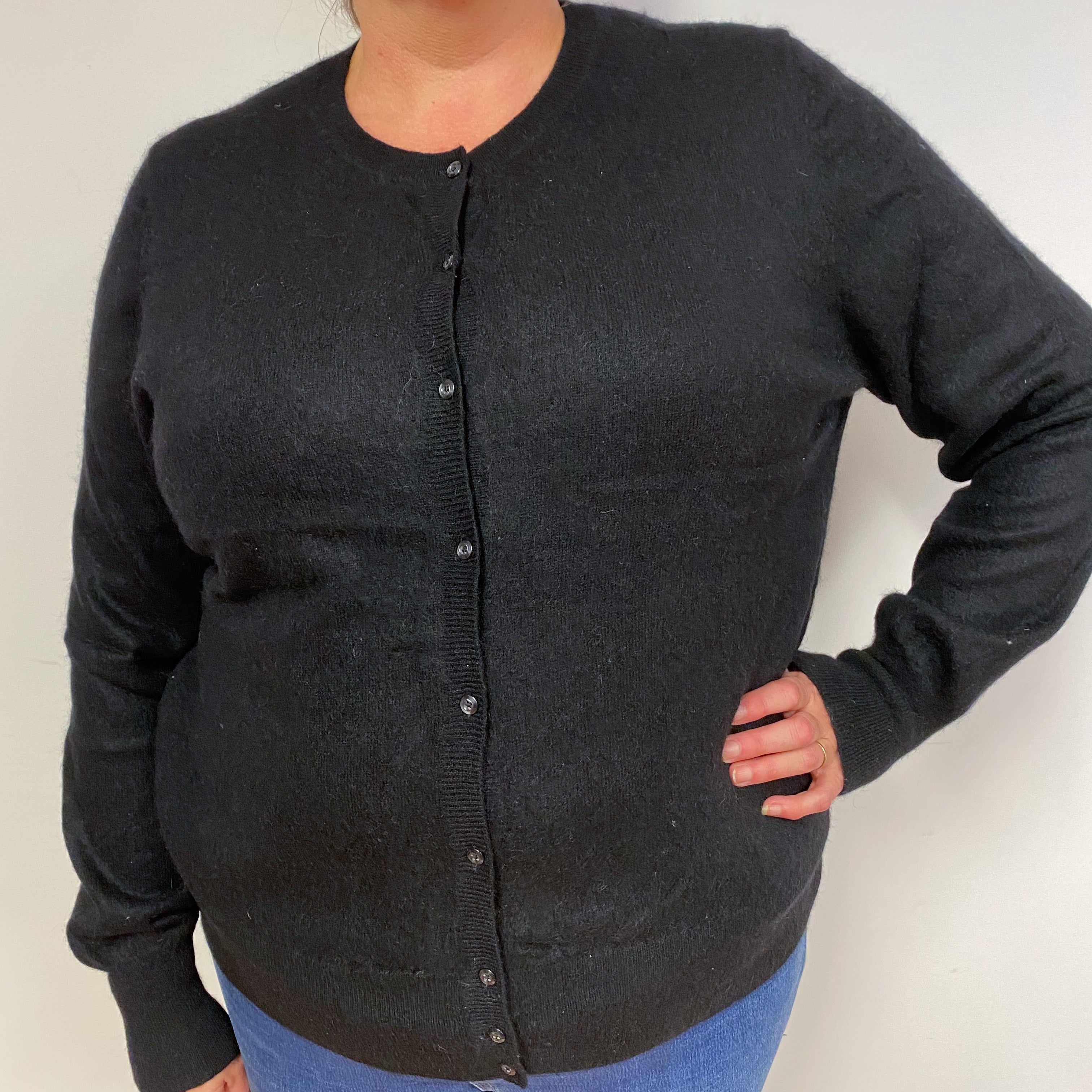 Black Cashmere Crew Neck Cardigan Extra Extra Large