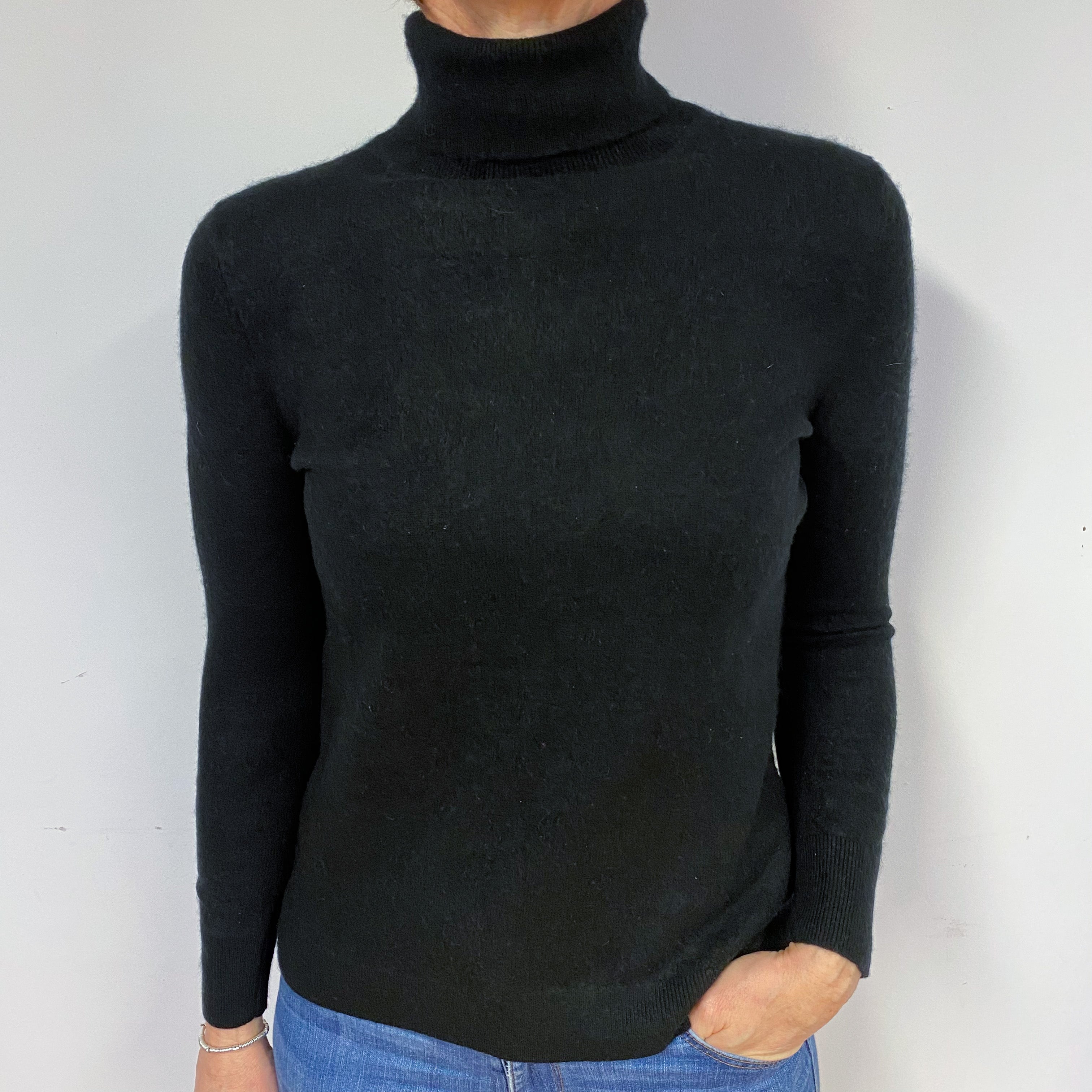 Black Cashmere Polo Neck Jumper Medium