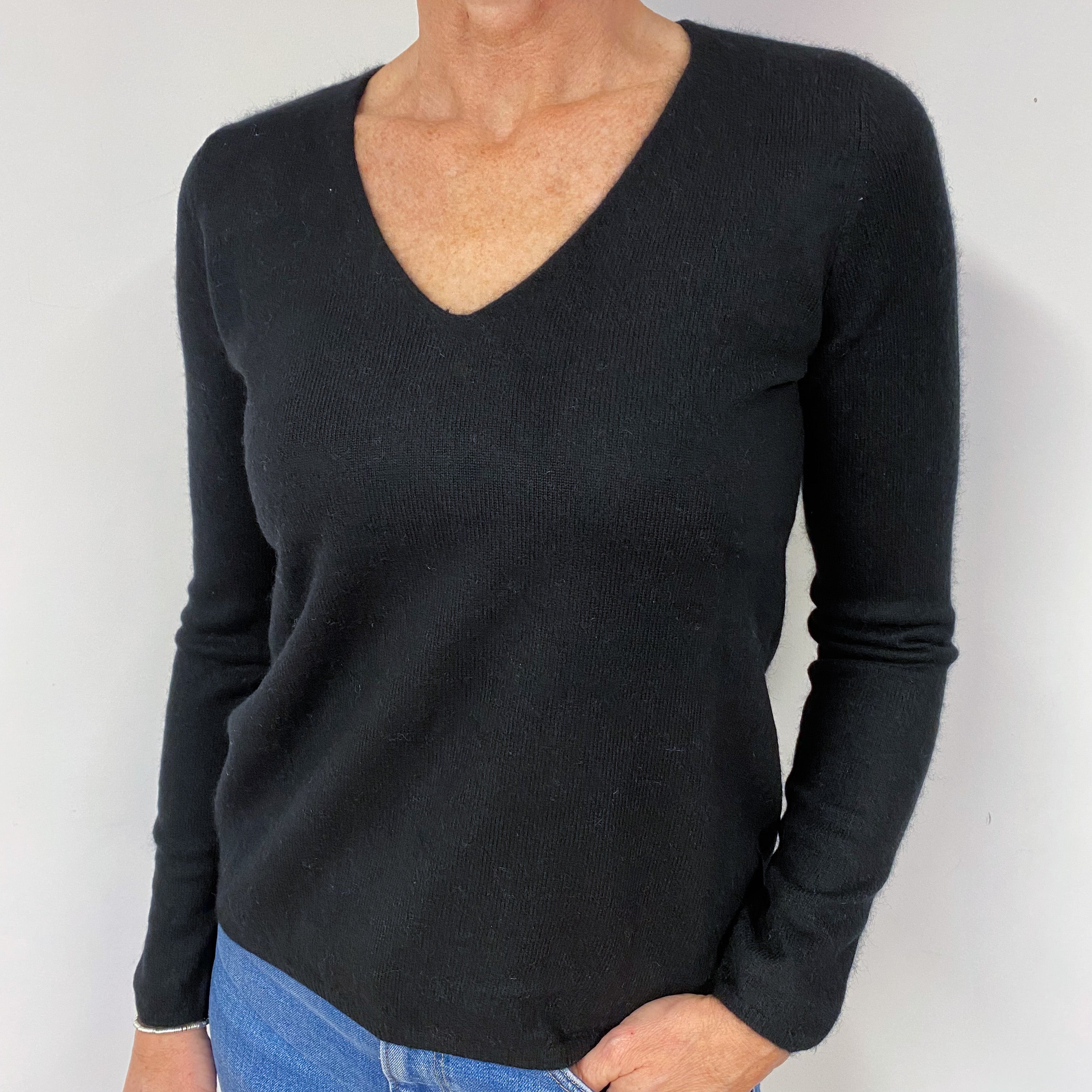 Black Cashmere V-Neck Jumper Medium