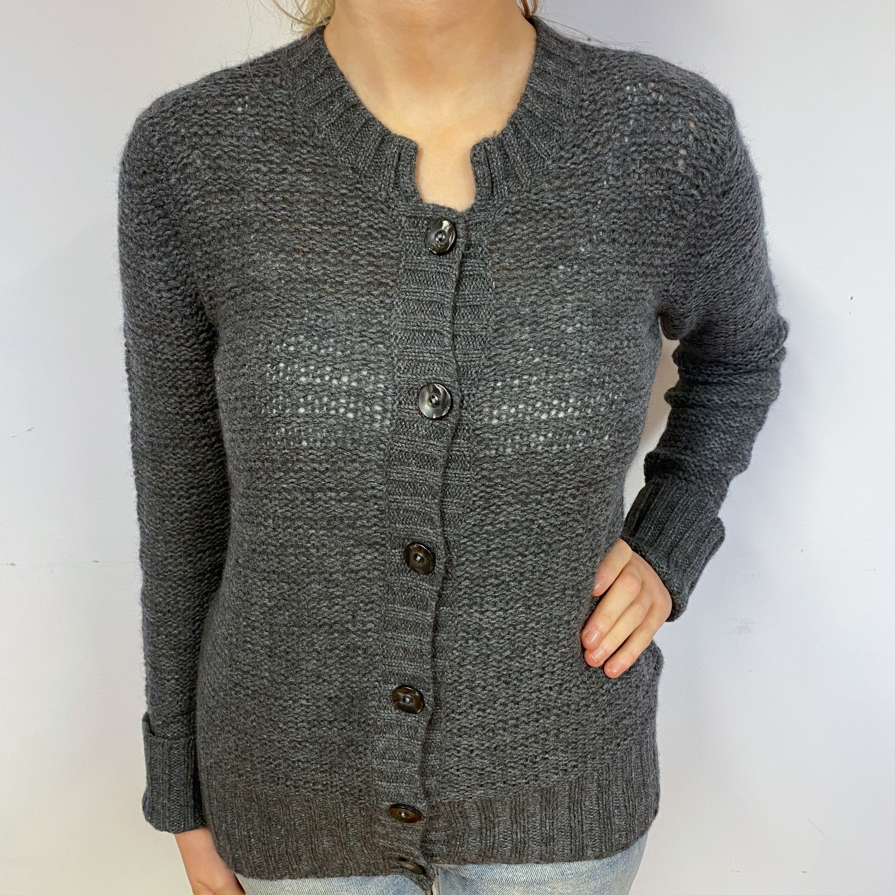 Slate Grey Chunky Knit Cashmere Cardigan Small