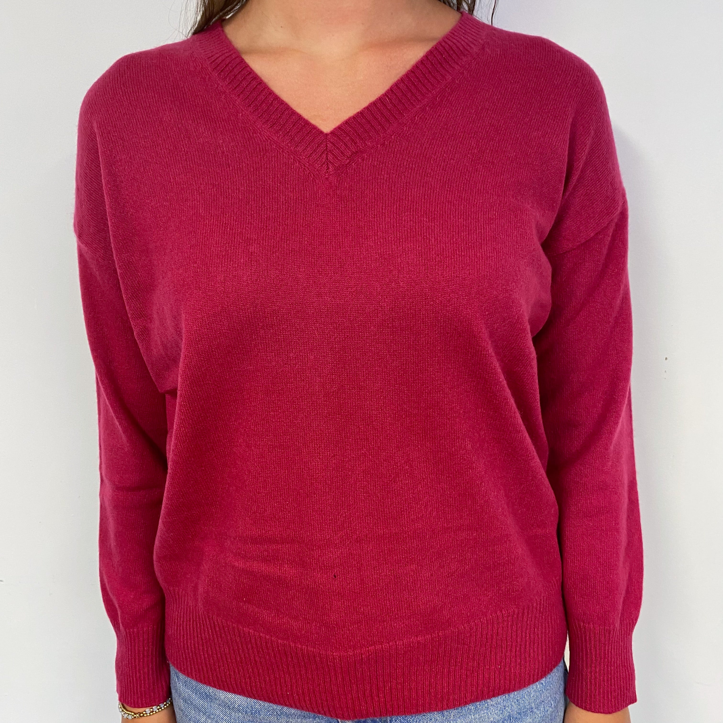 Slouchy Cherry Pink Cashmere V-Neck Jumper