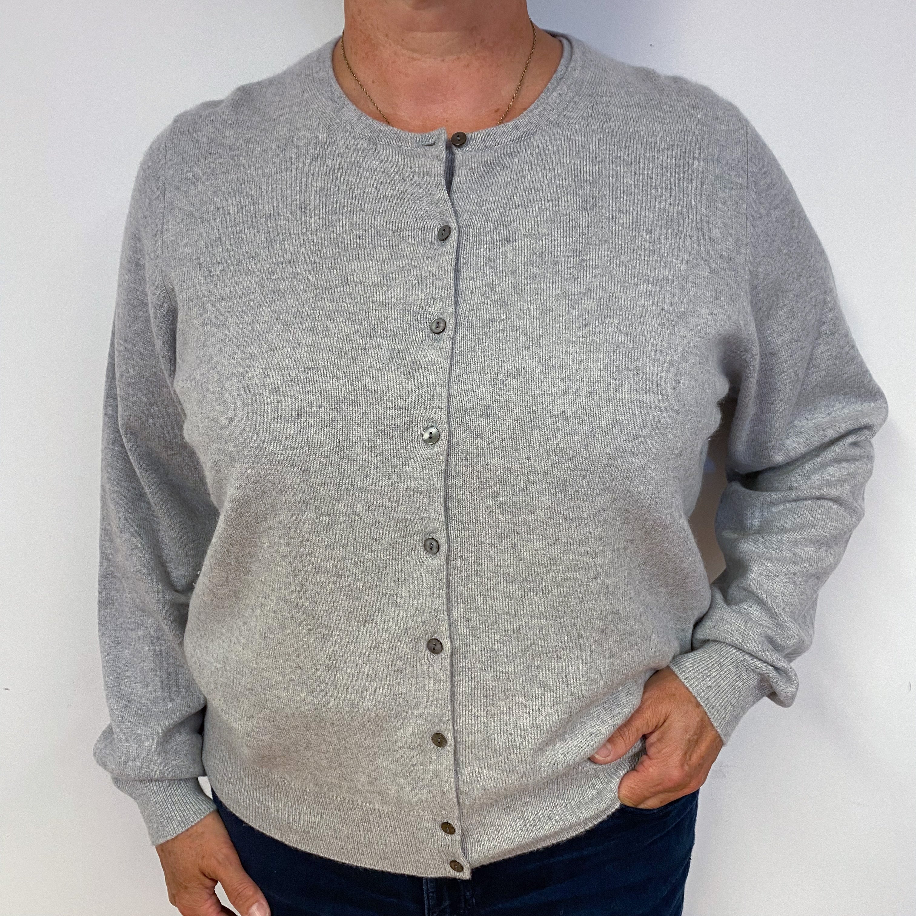 Pale Grey Cashmere Cardigan Twinset Large