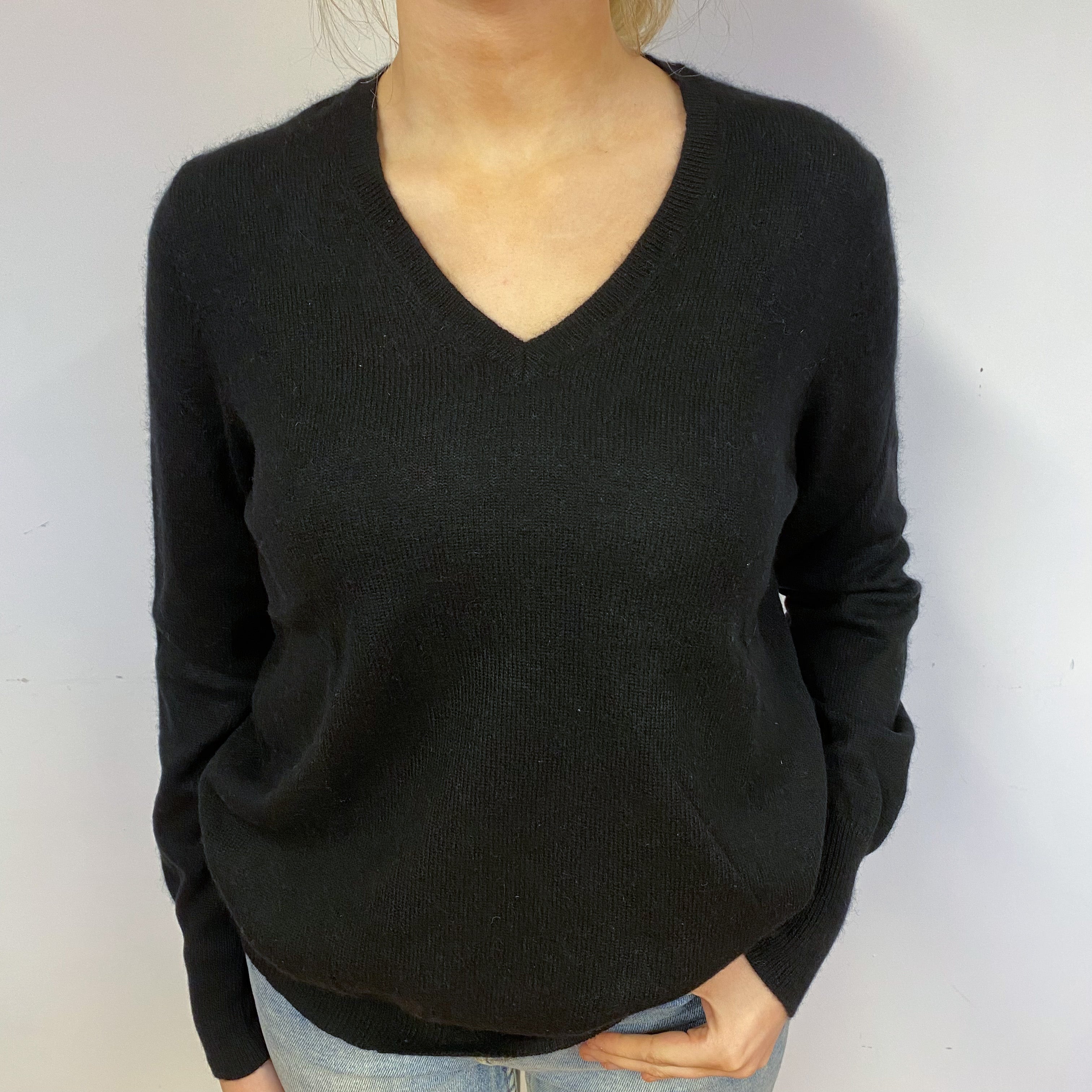 Black Cashmere V-Neck Jumper Small