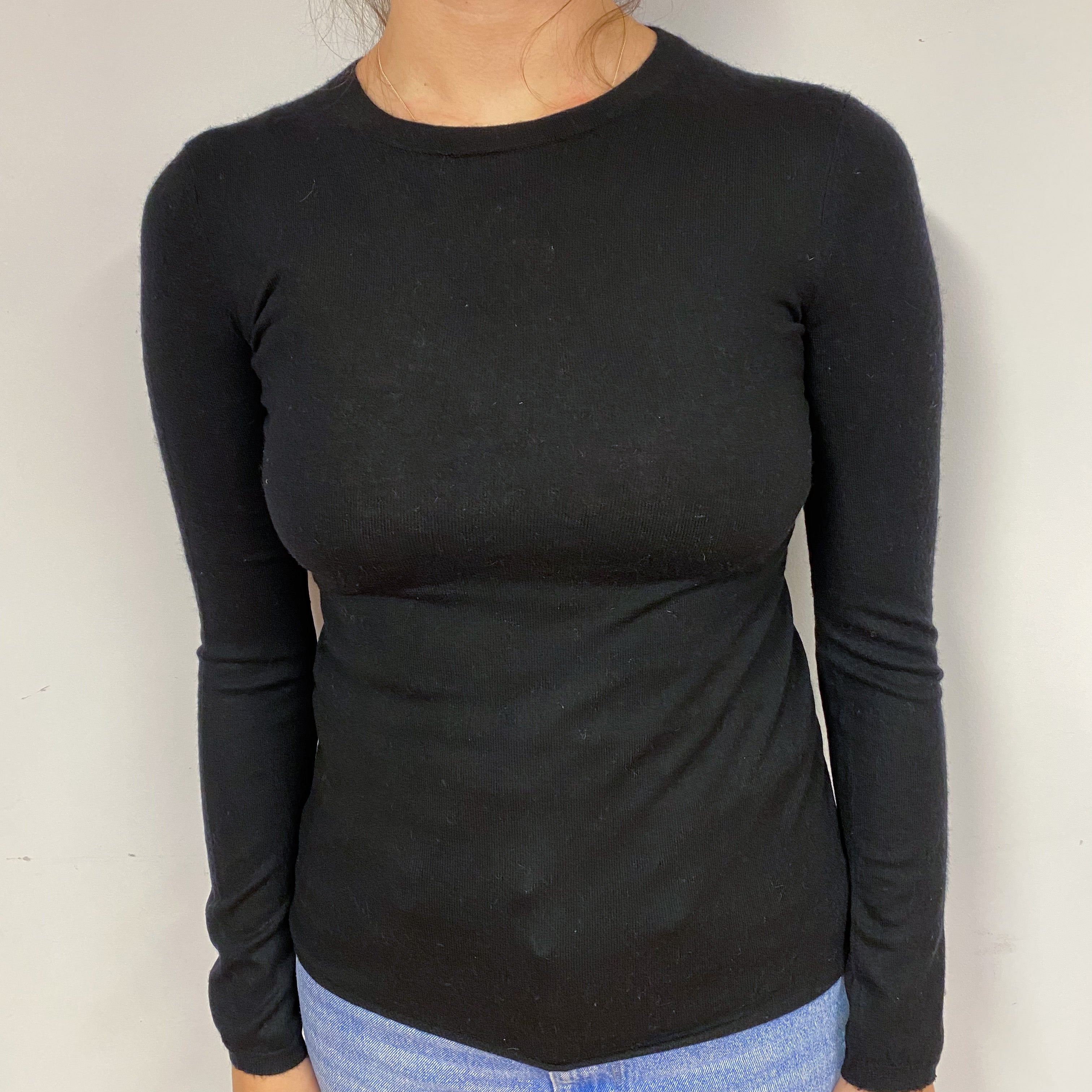 Lightweight Black Cashmere Crew Neck Jumper Small