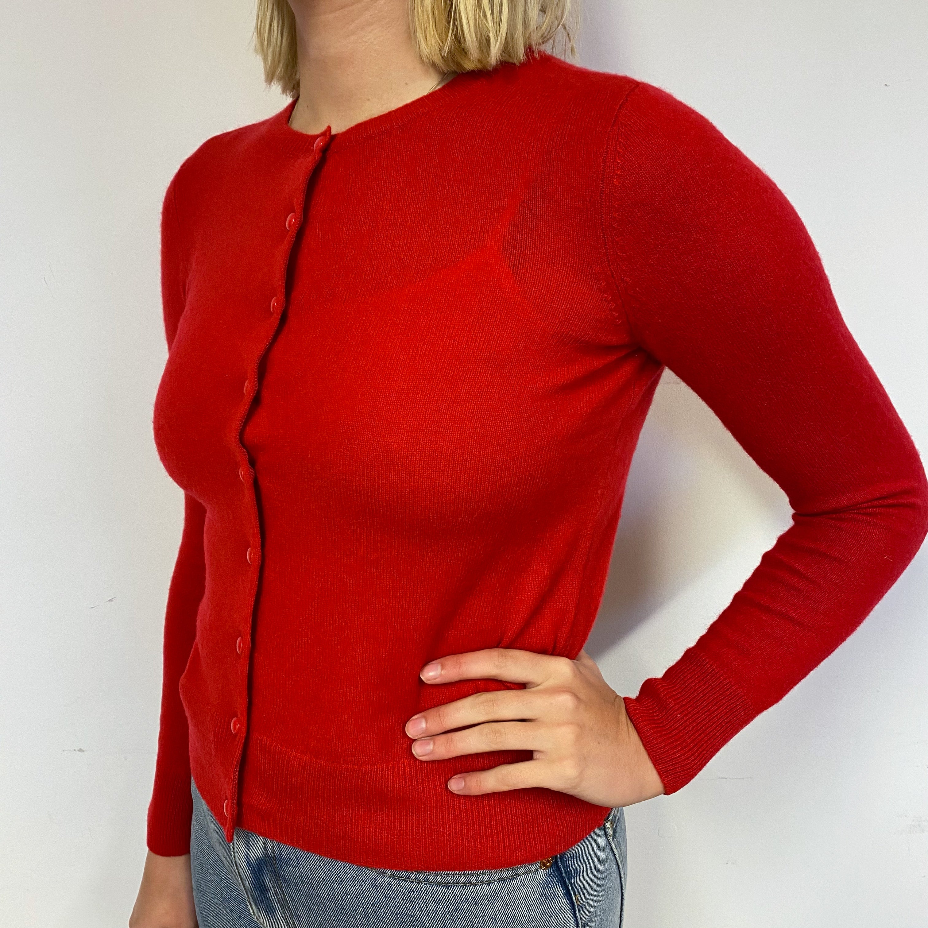 Vermillion Red Cashmere Cardigan Small