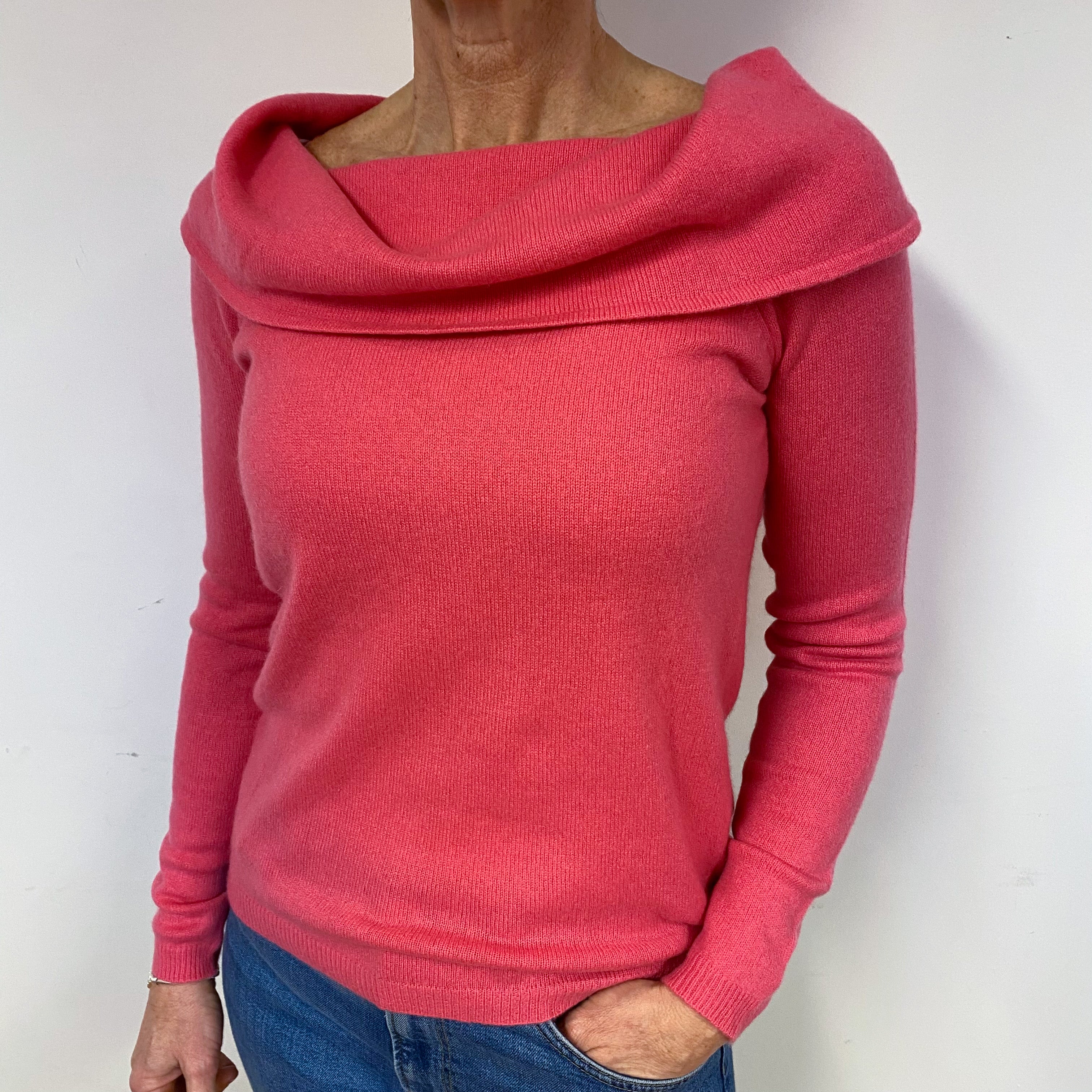 Rose Pink Cashmere Cowl  Neck Jumper Medium