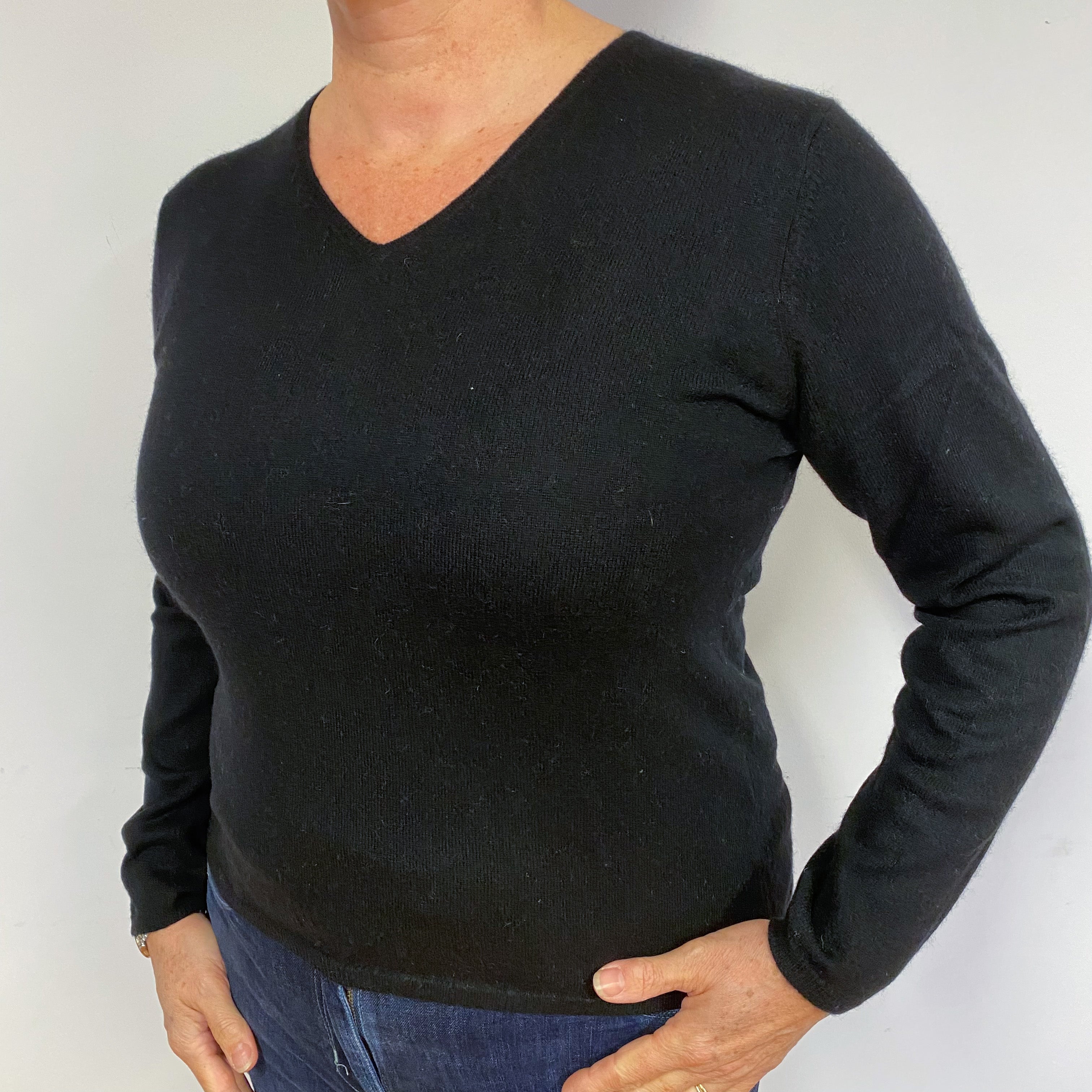 Black Cashmere V-Neck Jumper Large Petite