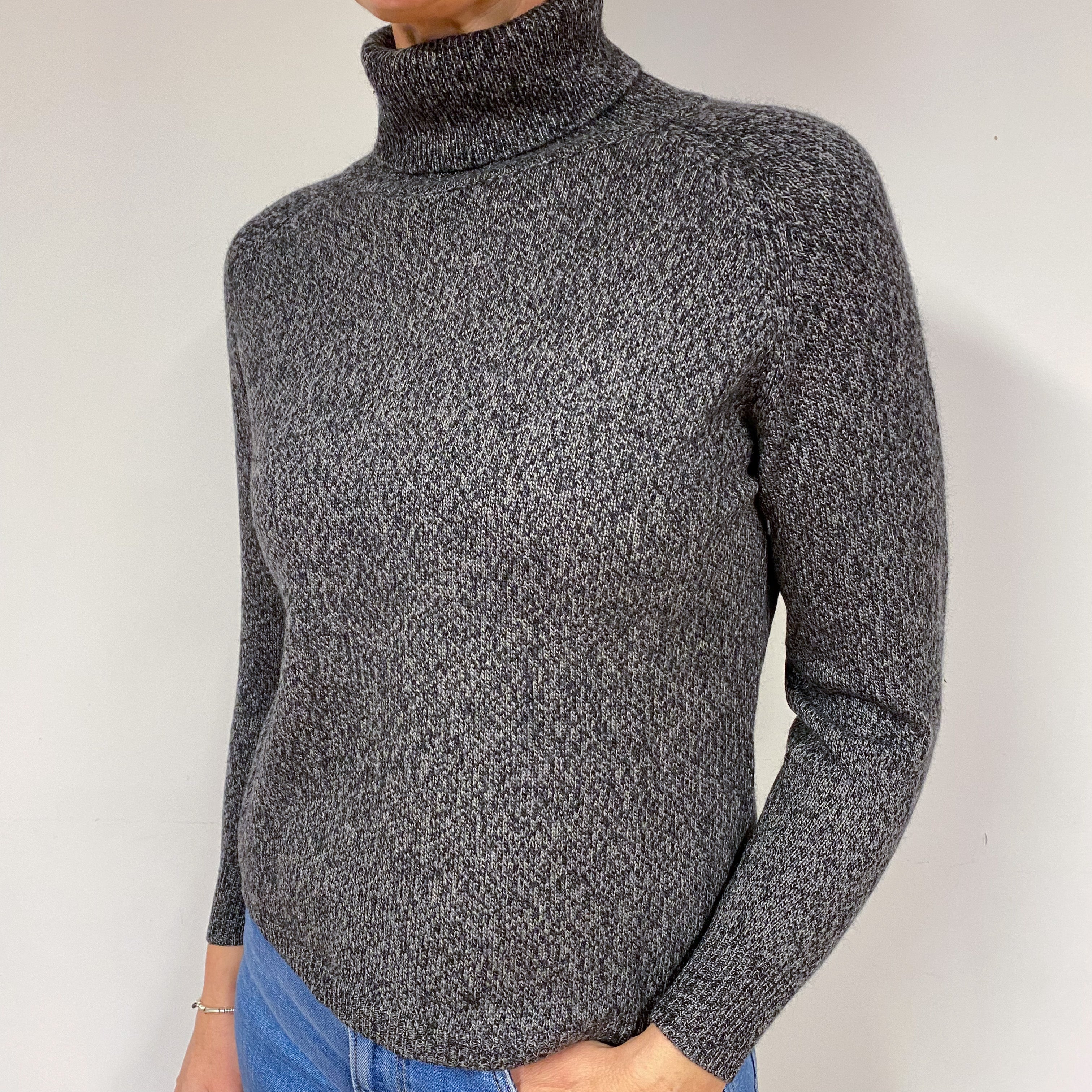 Slate Grey Marl Cashmere Polo Neck Jumper Medium