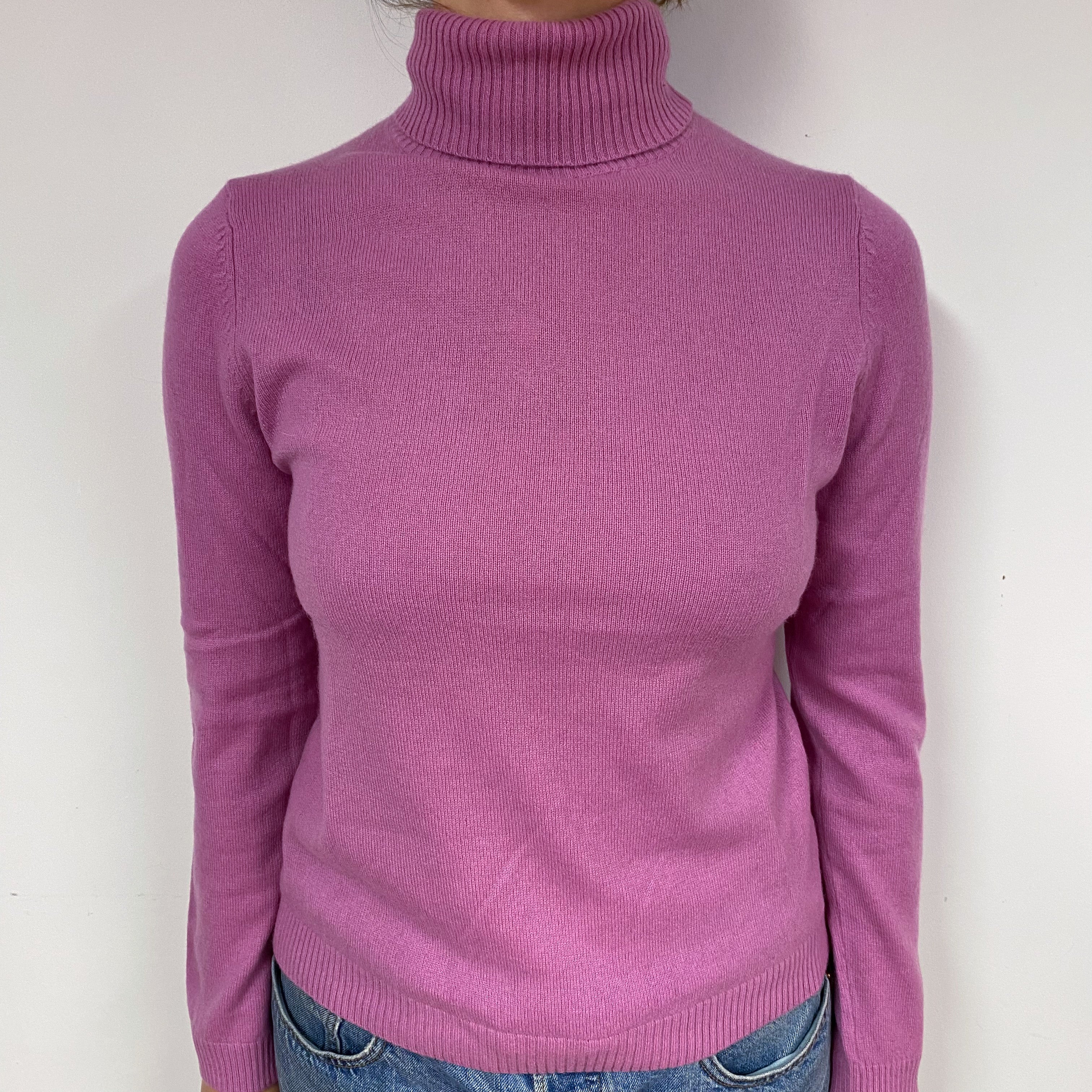 Mauve Pink Cashmere Polo Neck Jumper Small