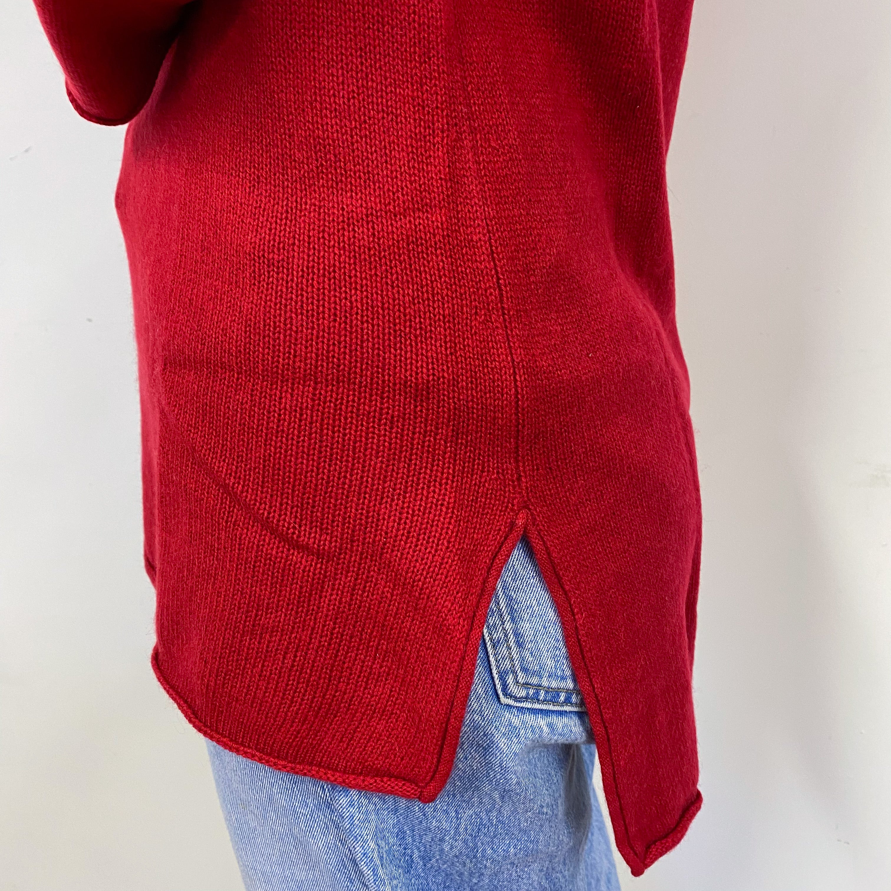 Red Tunic Style Cashmere Polo Neck Jumper Small