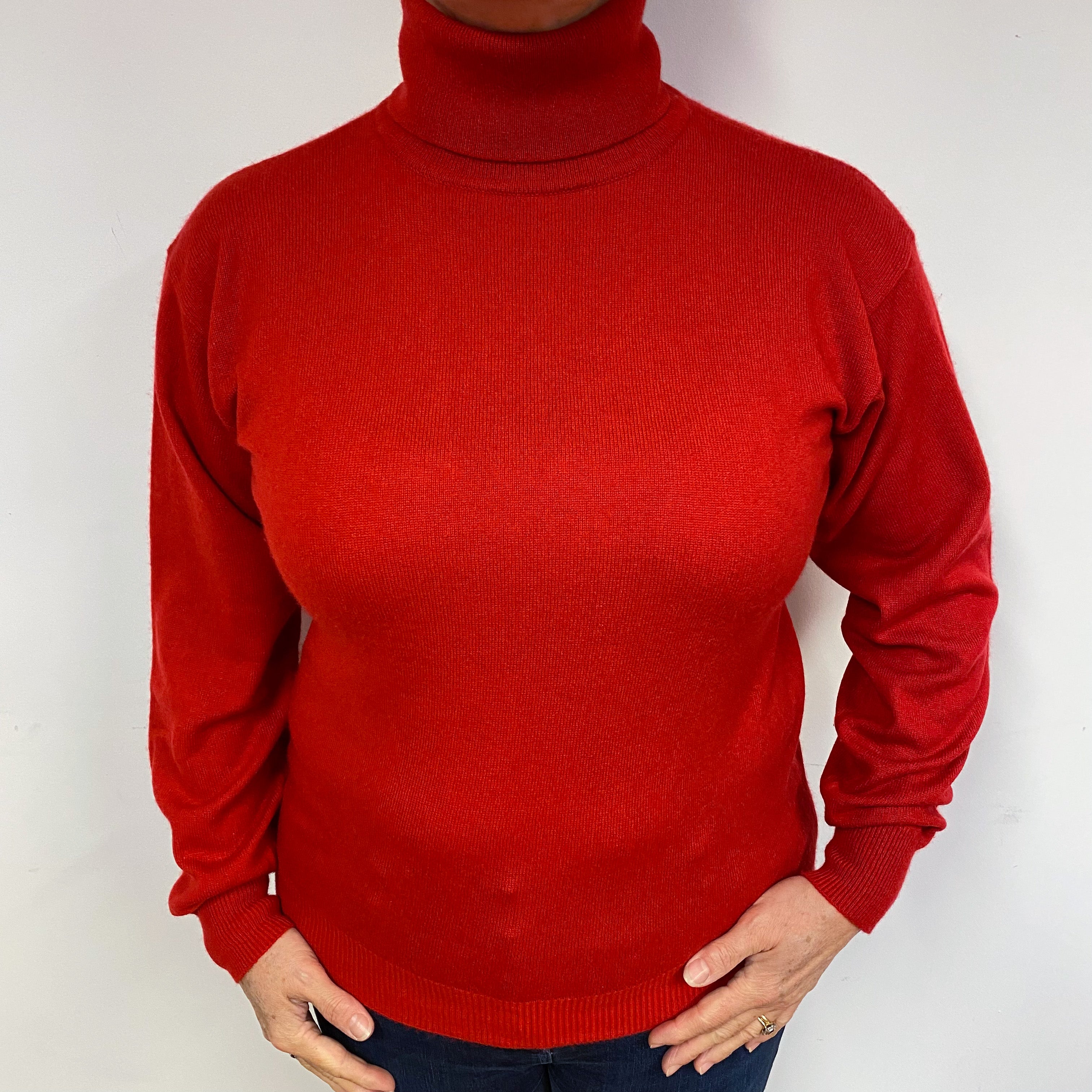 Post Box Red Cashmere Polo Neck Jumper Large