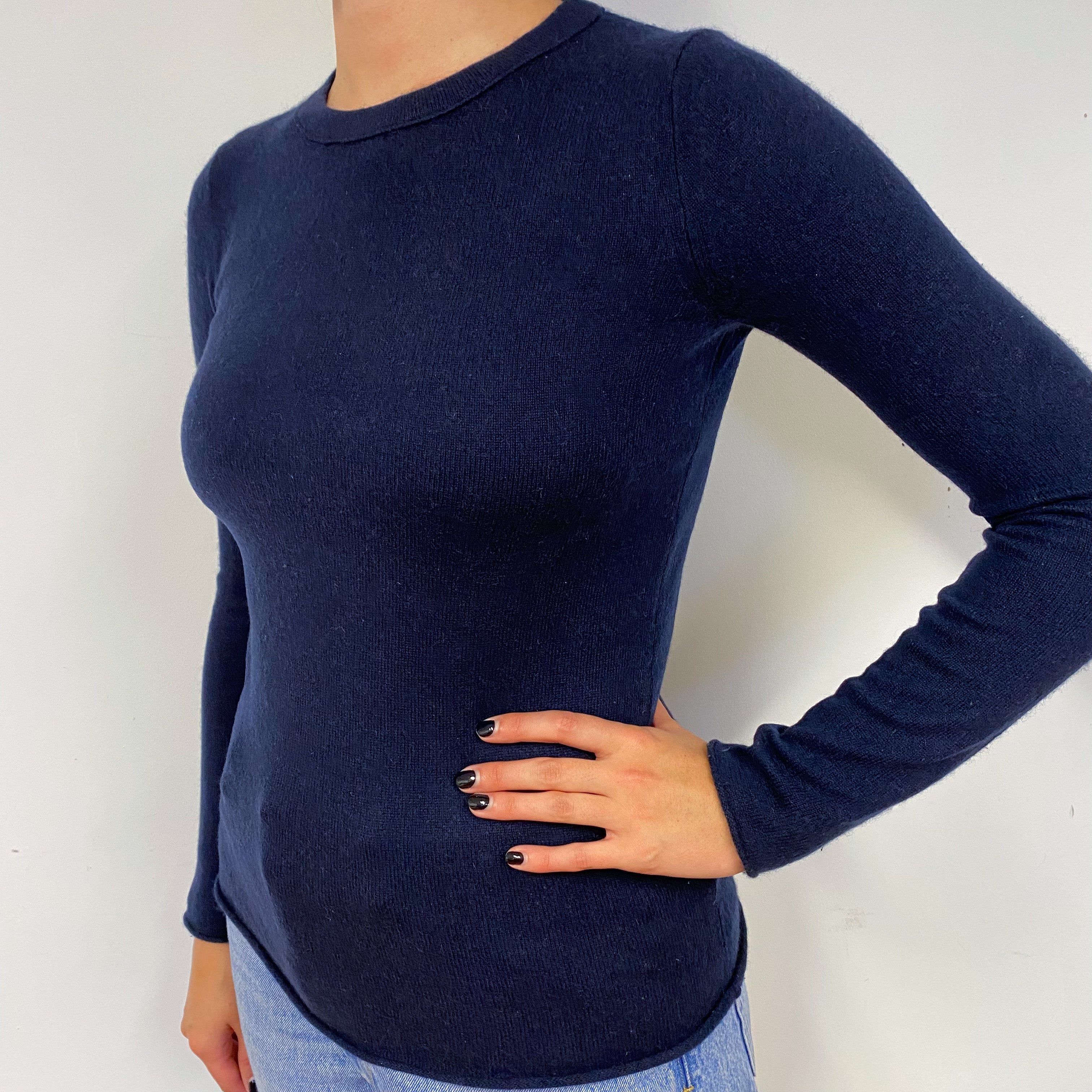 Navy Blue Cashmere Crew Neck Jumper Small