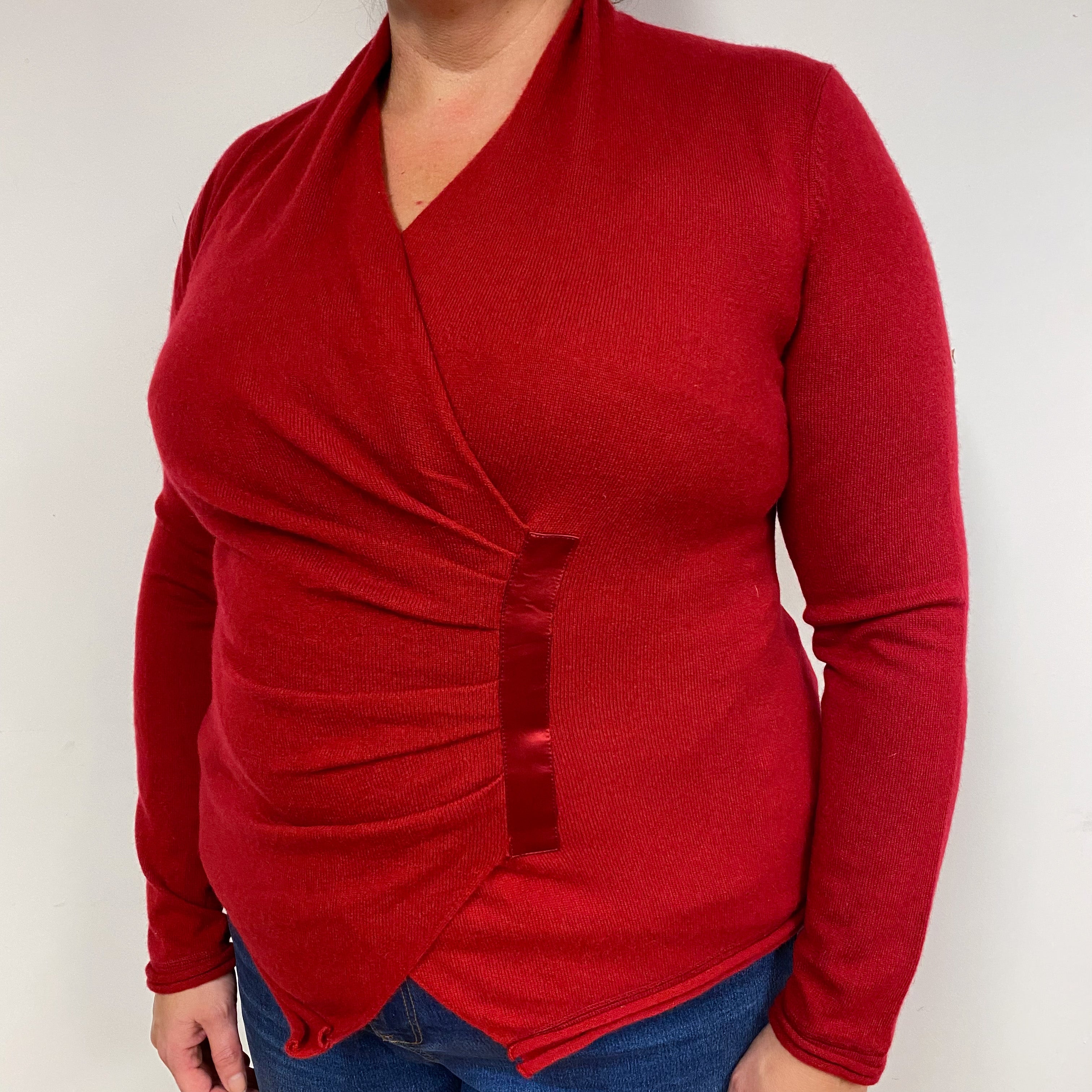 Crimson Red Cashmere Cross Over V-Neck Jumper Extra Large