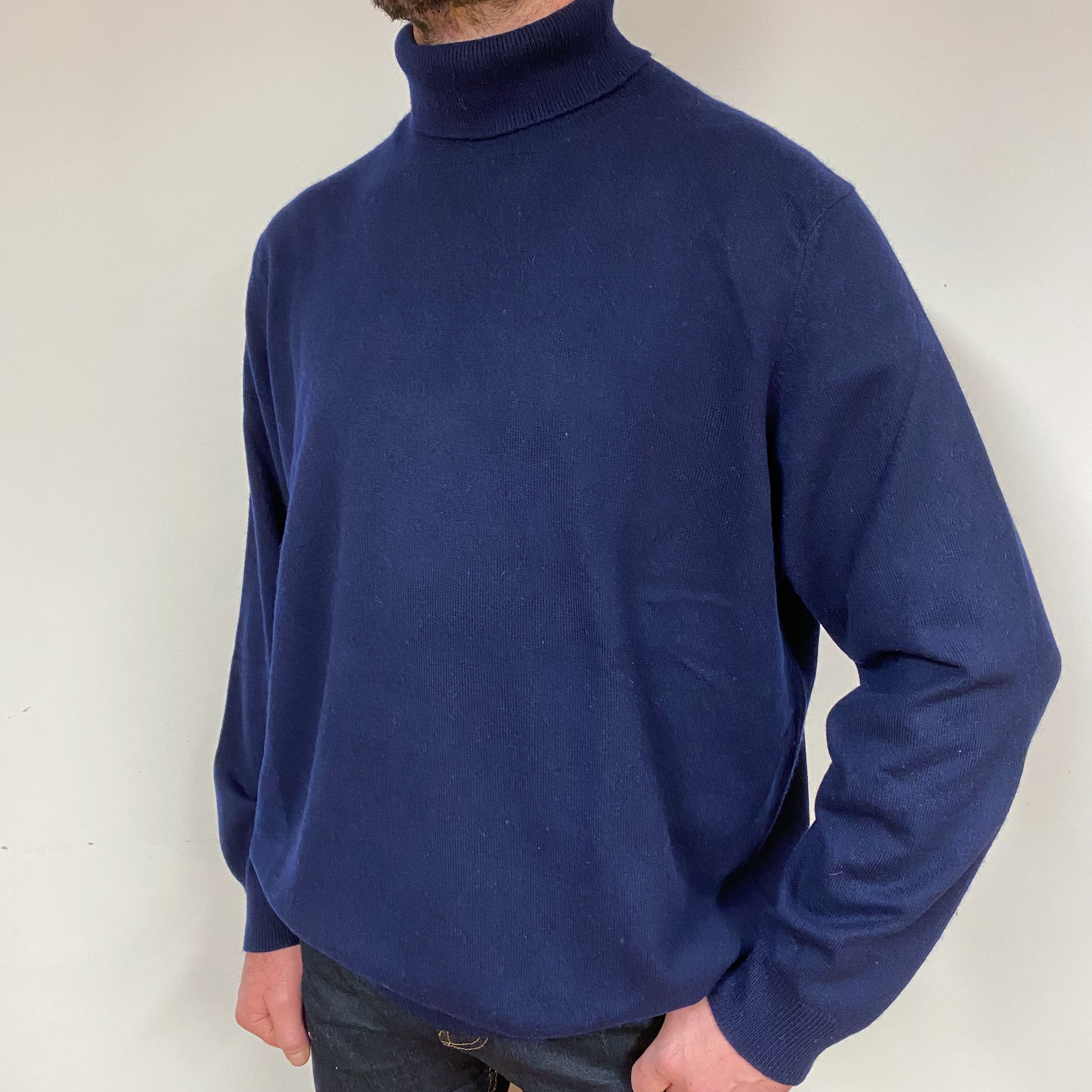 Men's Navy Blue Cashmere Polo Neck Jumper XXLarge