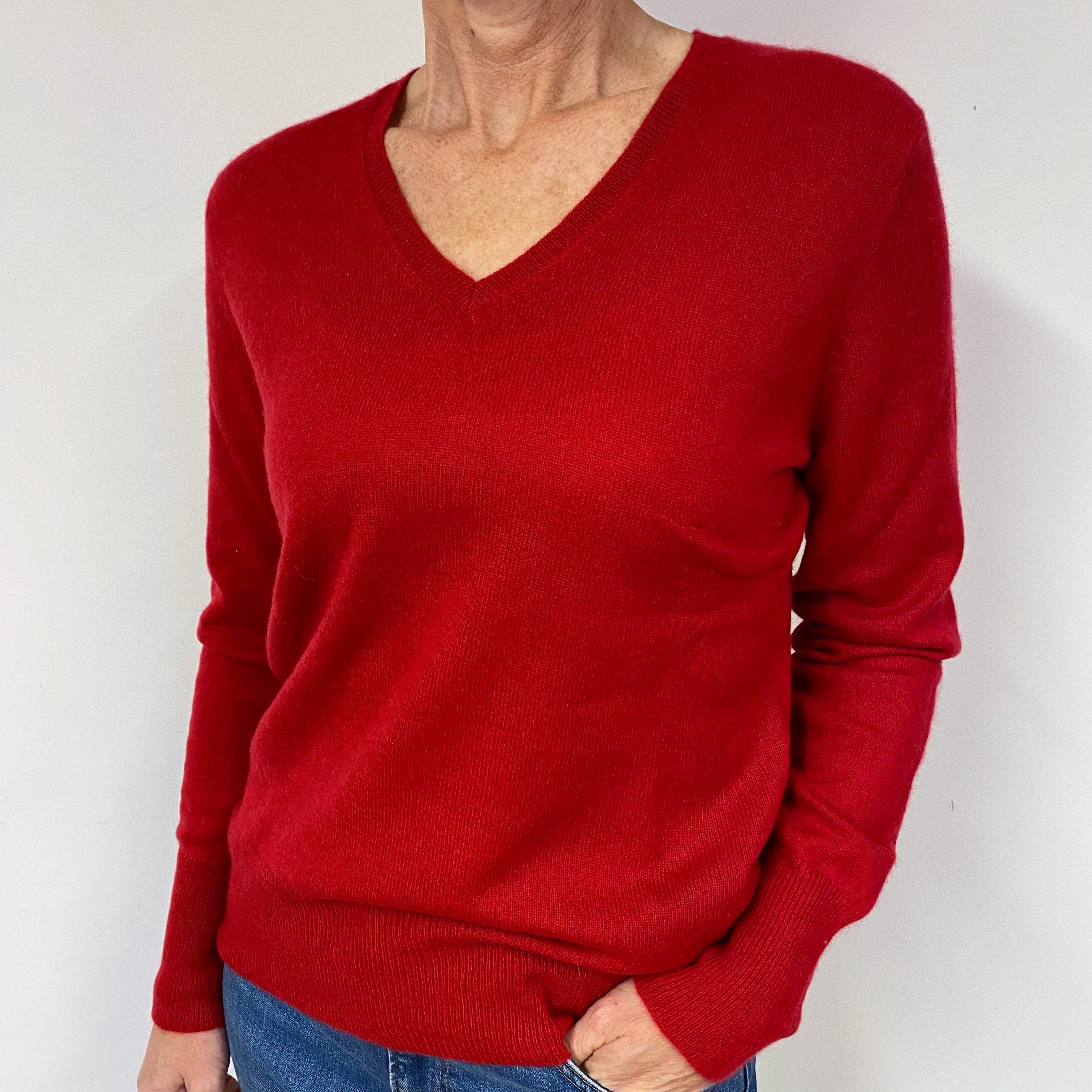 Crimson Red Cashmere V-Neck Jumper