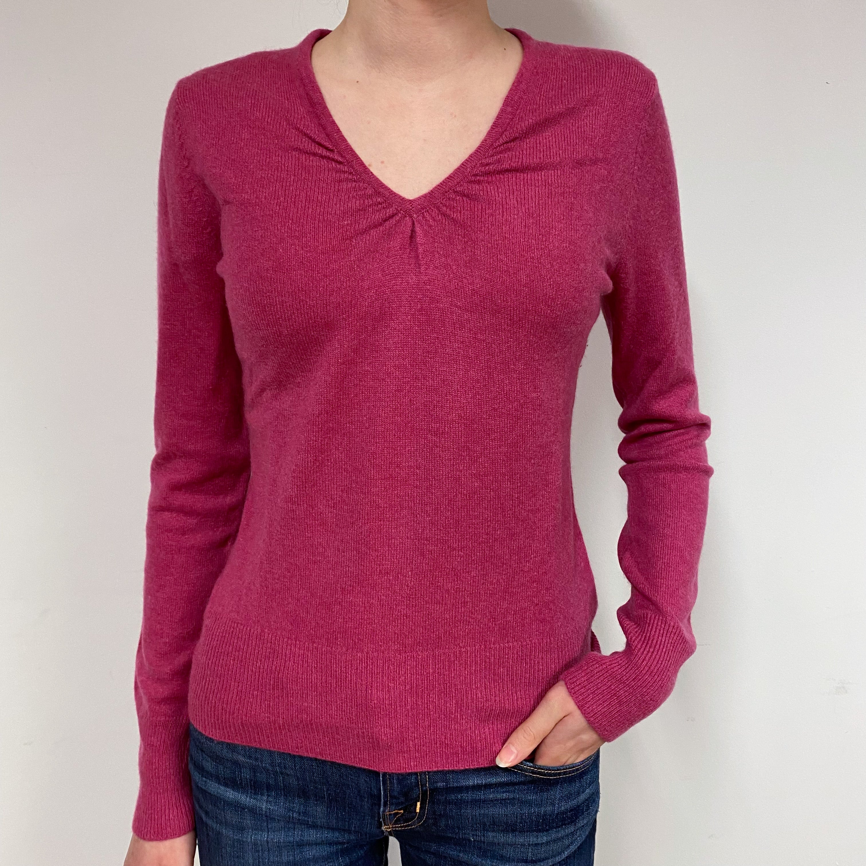 Raspberry Pink Cashmere V-Neck Jumper Extra Small