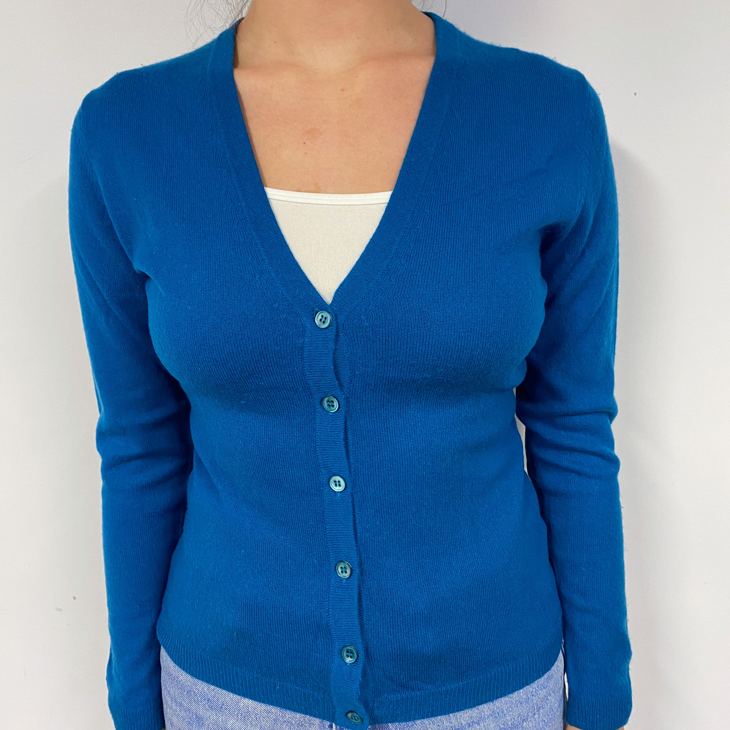 Teal Blue Cashmere V-Neck Cardigan Small