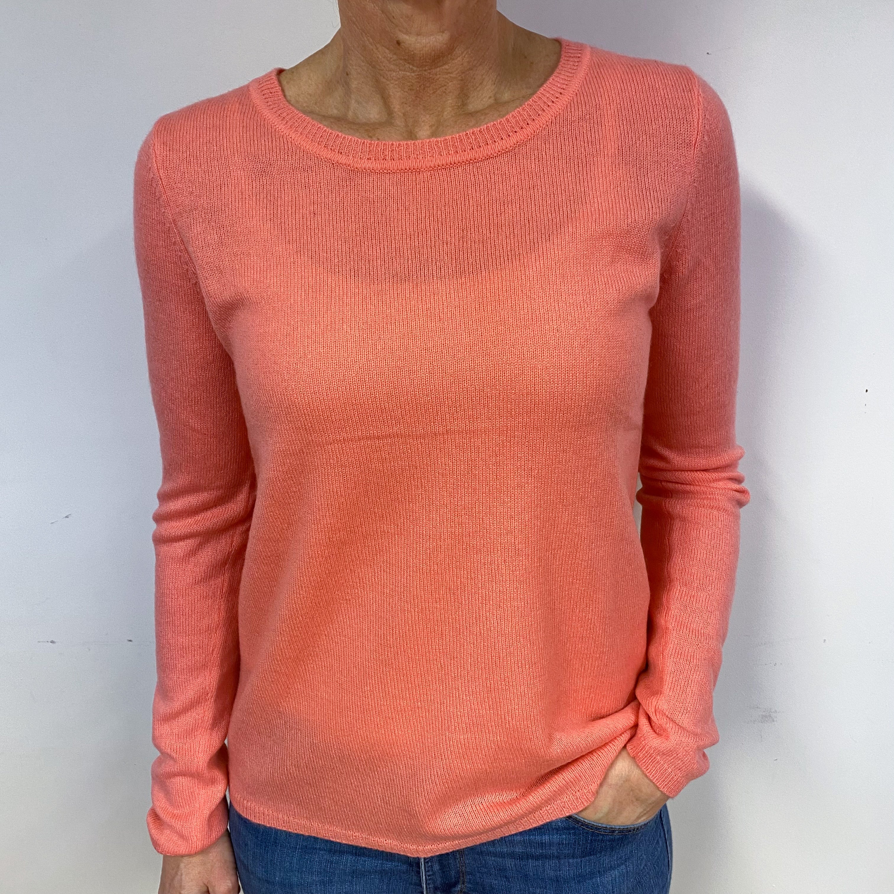 Lightweight Flamingo Pink Cashmere Crew Neck Jumper Medium